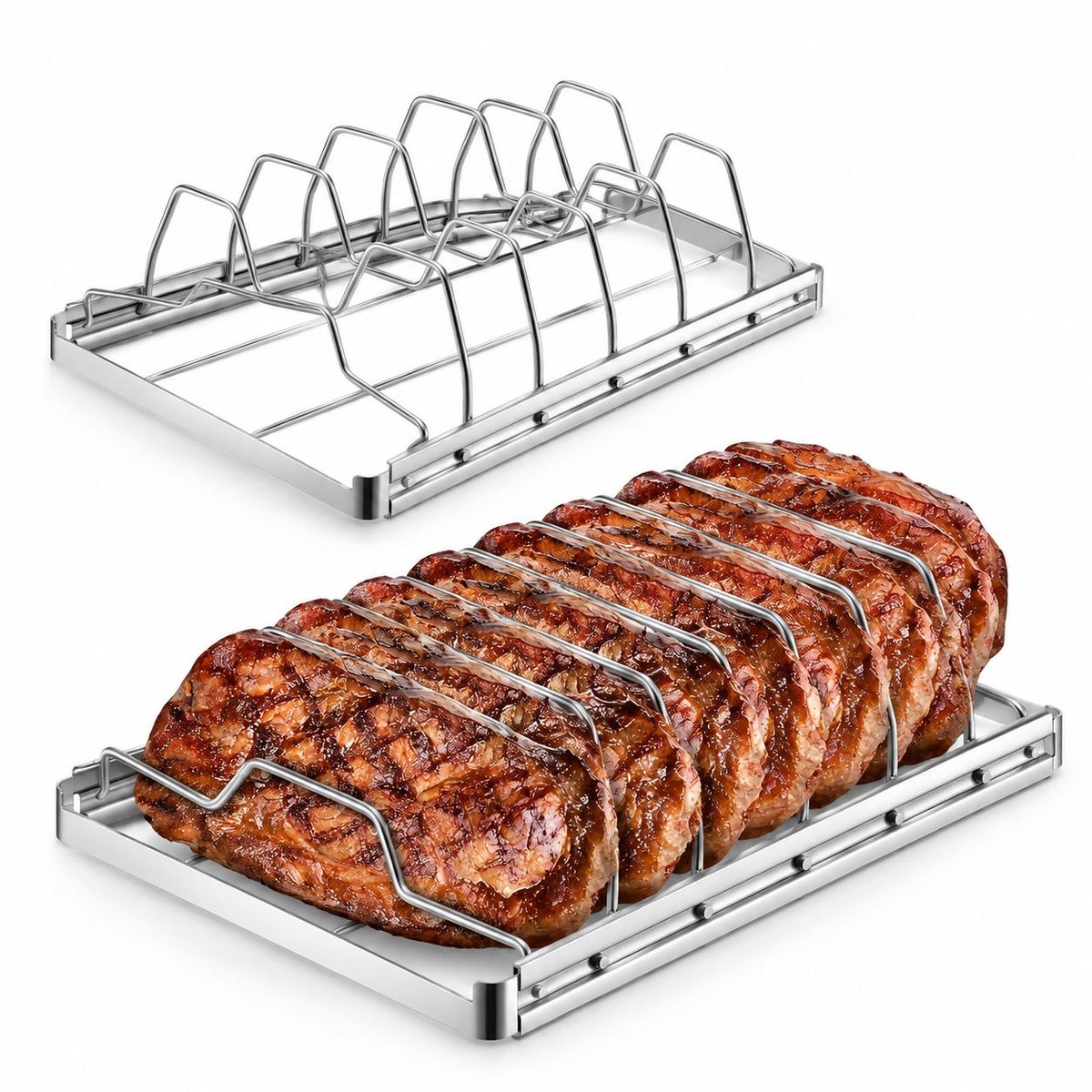 VHV - Sparerib rek bbq - Bbq spareribs rek - Klemrooster - Vlees en ribrek - Barbecue rib rack - Spareribs houder - Ovenrooster - thuis