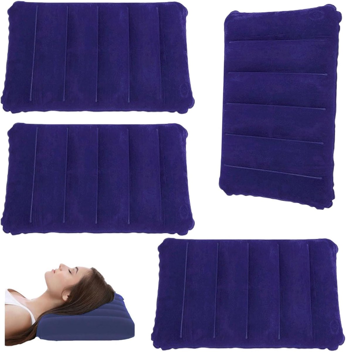 Opblaasbaar Campingkussen met Neksteun, 4 Stuks, Ideaal voor Reizen, Buitenactiviteiten en Kantoorgebruik, Comfortabel en Lichtgewicht