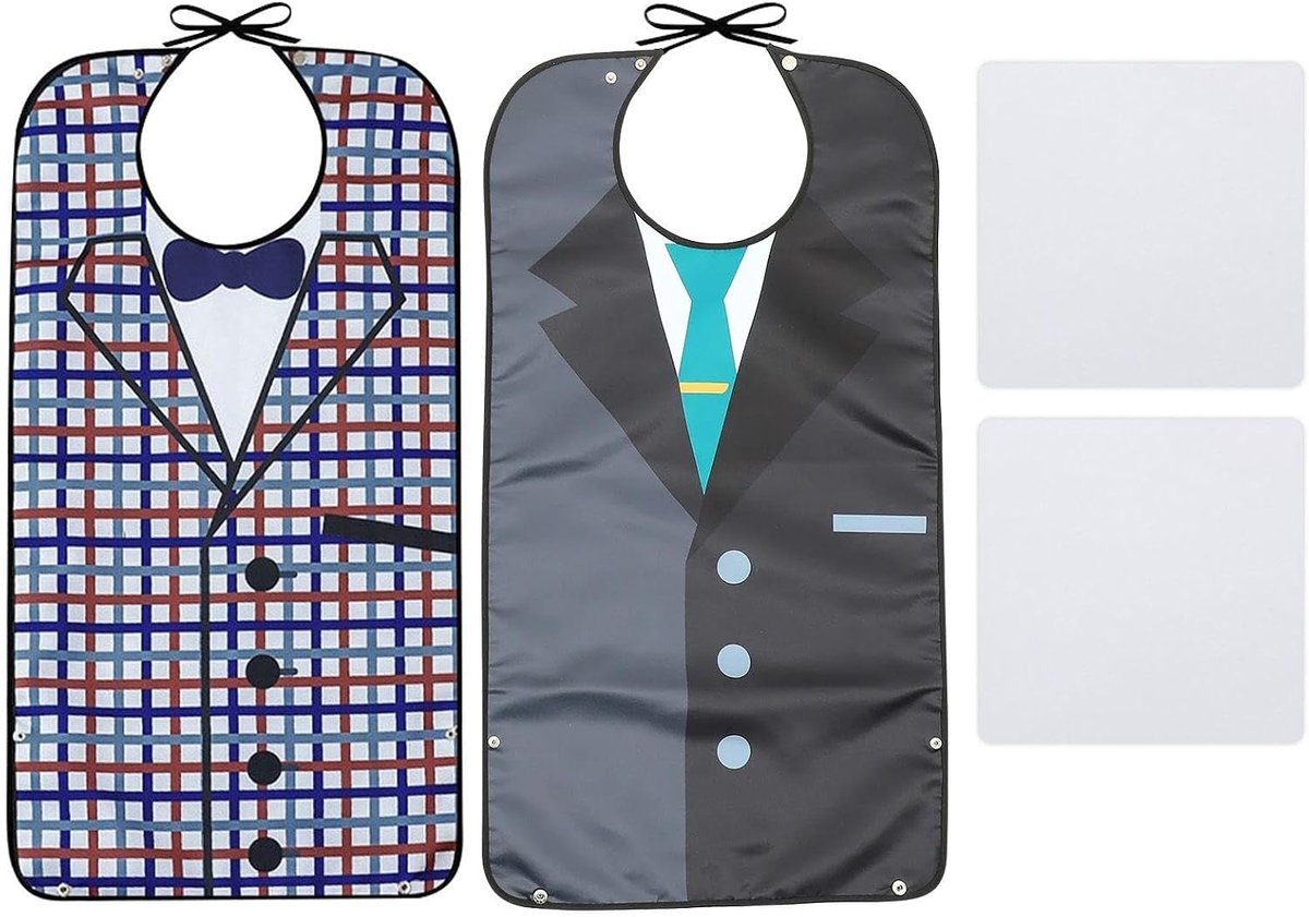 2 Stuks Volwassen Pak Slabbetjes, 2 Stuks Siliconen Placemats, Dubbellaagse Waterdichte En Vlekbestendige Slabbetjes - ShopVlot
