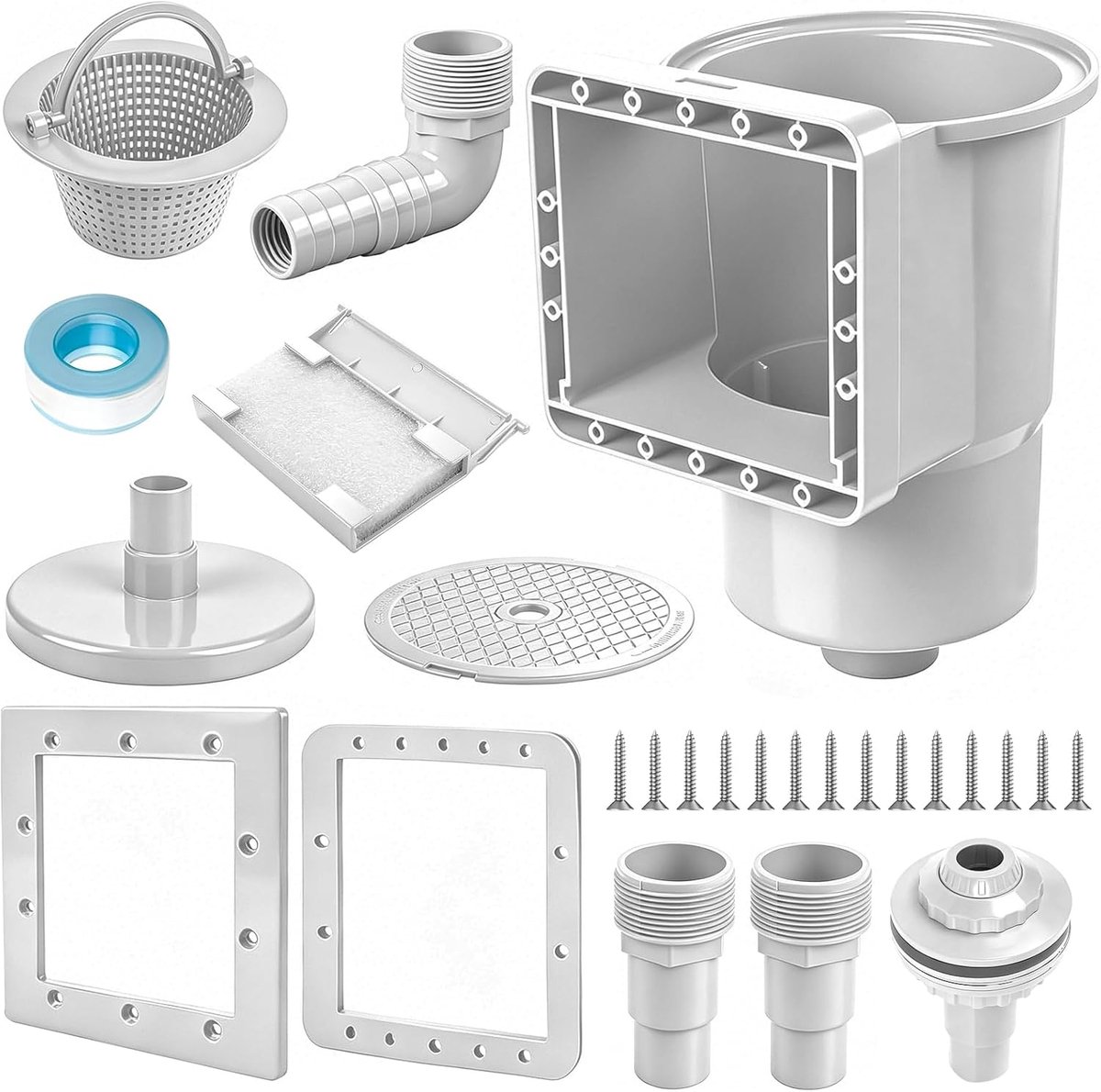 Skimmer Pool Set, Flush-Mounted Skimmer incl. Inlet Nozzle and Other Accessories, Complete Set for Steel Wall Pools - ShopVlot