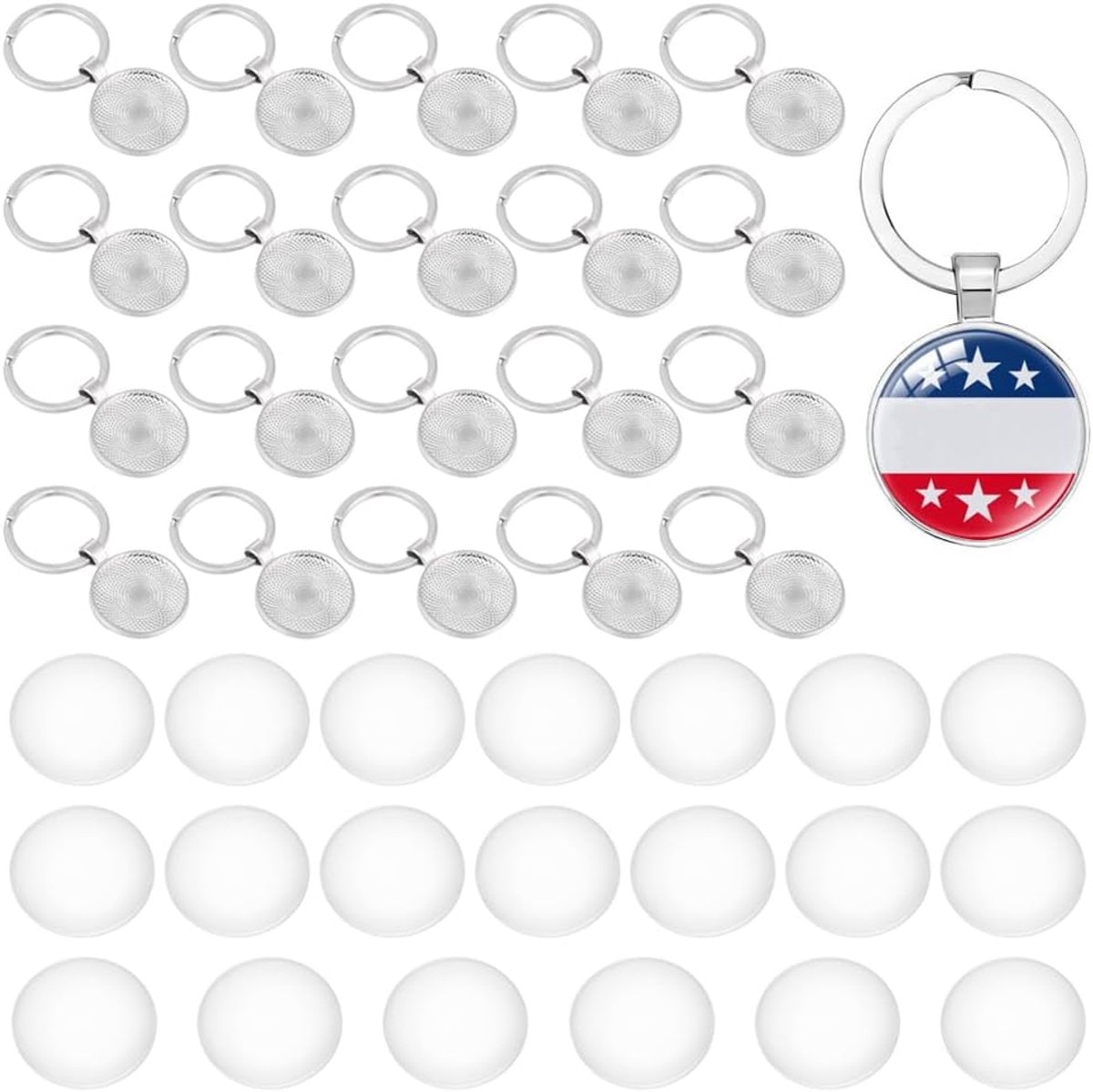 Base Pendant Round Silver 20 Pieces - Trays Glass Transparent 25mm - Cabochon Settings Round Flat Fitting, Alloy Steel - ShopVlot