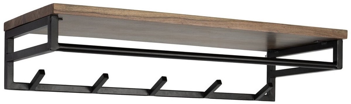 Kapstok Custom 5 Haken Roede & Massief Acacia Bruin Hoedenplank 85cm