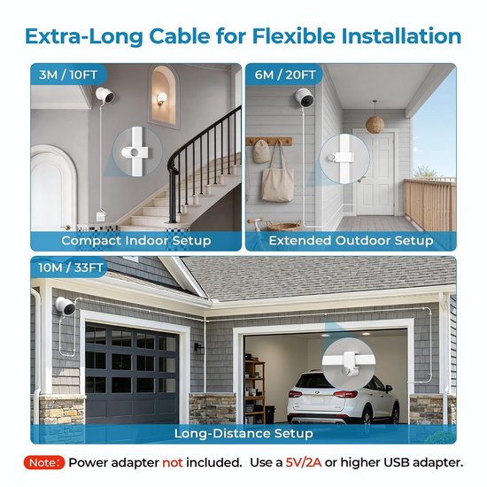 Platte Stroomkabel voor Google Nest Cam (Batterij) 2e Gen. 6M/20FT — afbeelding 5