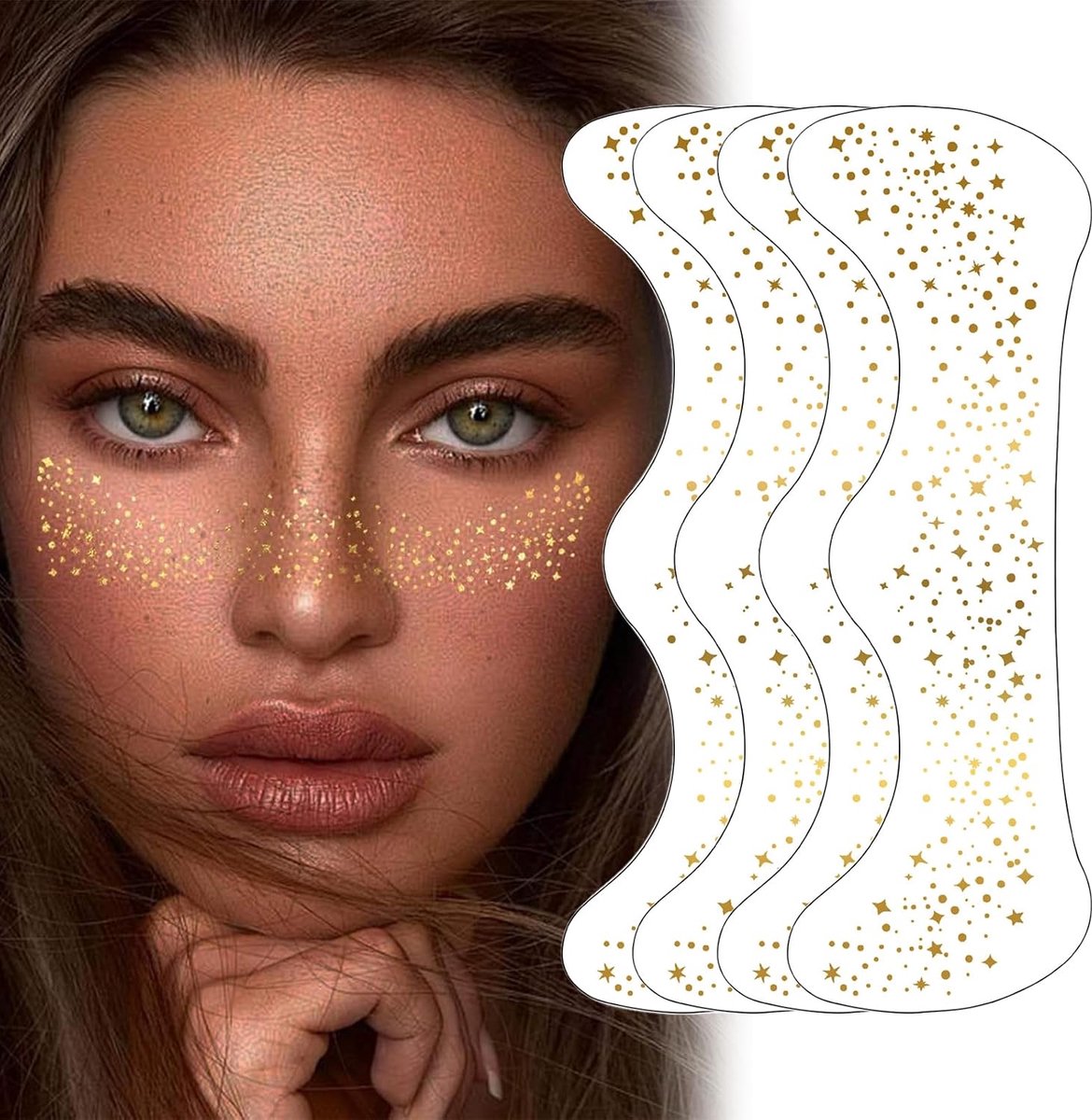 Tijdelijke Tatoeages, Gouden Glitter Sproeten Tattoo, Gouden Glittertattoostickers Voor Sproeten Voor Carnaval, Feest, Gezicht