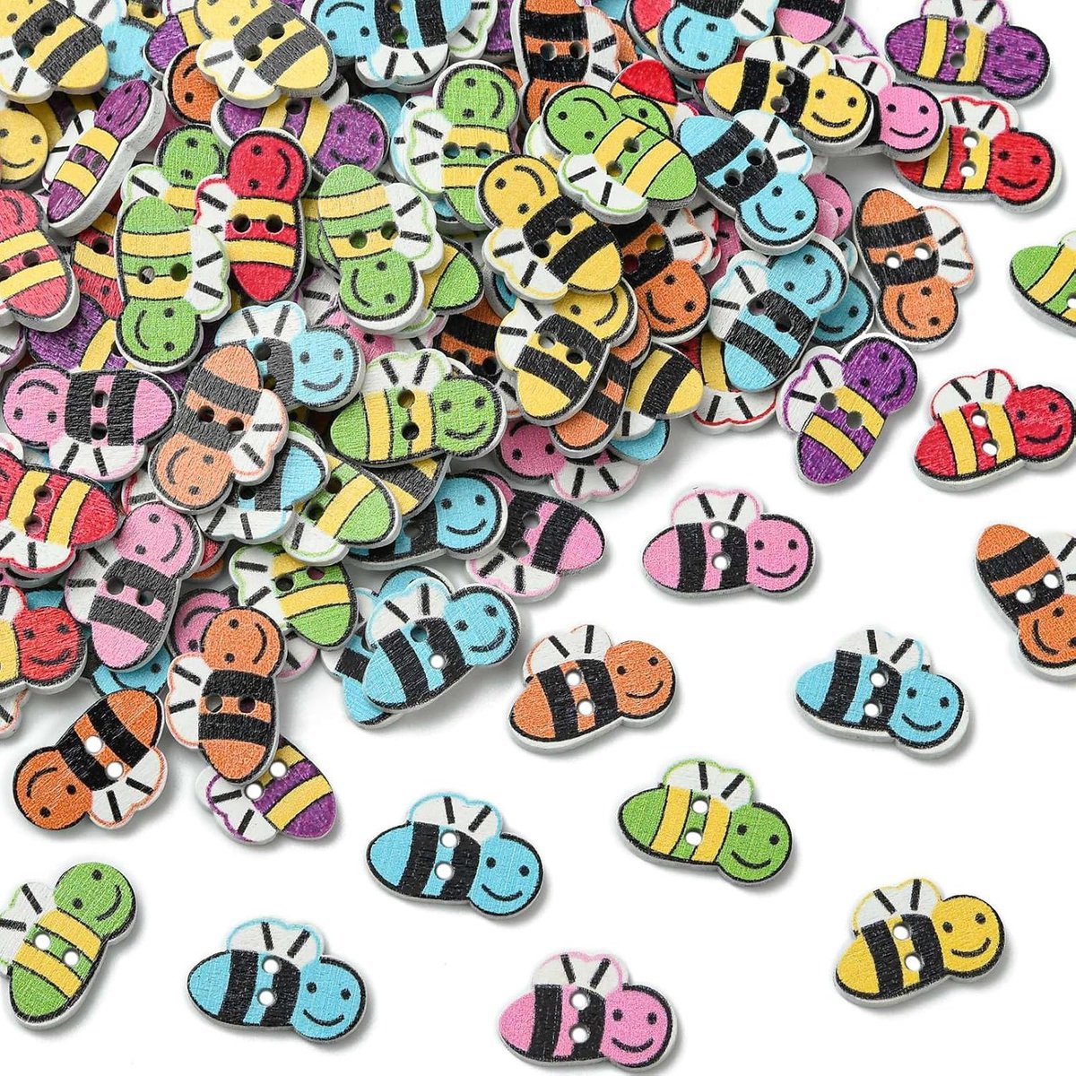 200 stuks gemengde kleur bijenvorm 2-gaats houten knoppen, 13 x 19,5 mm knutselknopen bulk voor naaien, doe-het-zelf ambachten, kleding, kleding en woondecoratie