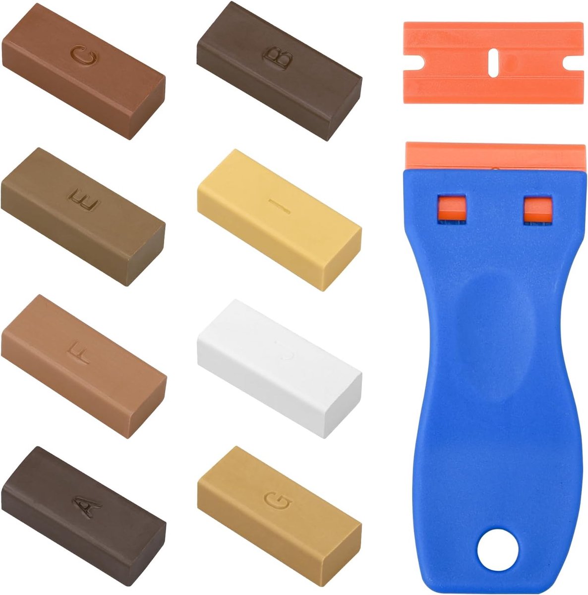 Wax-reparatieset, laminaatreparatie, harde wax voor hout, tegels, parket, laminaat, vinyl, meubelreparatie, waxset voor krassen, schade, gaten, repareren, werkblad, 8 verschillende kleuren