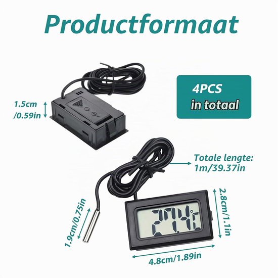 Thermometers met sensor, mini-koelkastthermometer, nauwkeurige temperatuurbewaking met externe sonde, ideaal voor koelkasten, vriezers en aquaria, temperatuurbereik -50 tot +110 °C — afbeelding 4