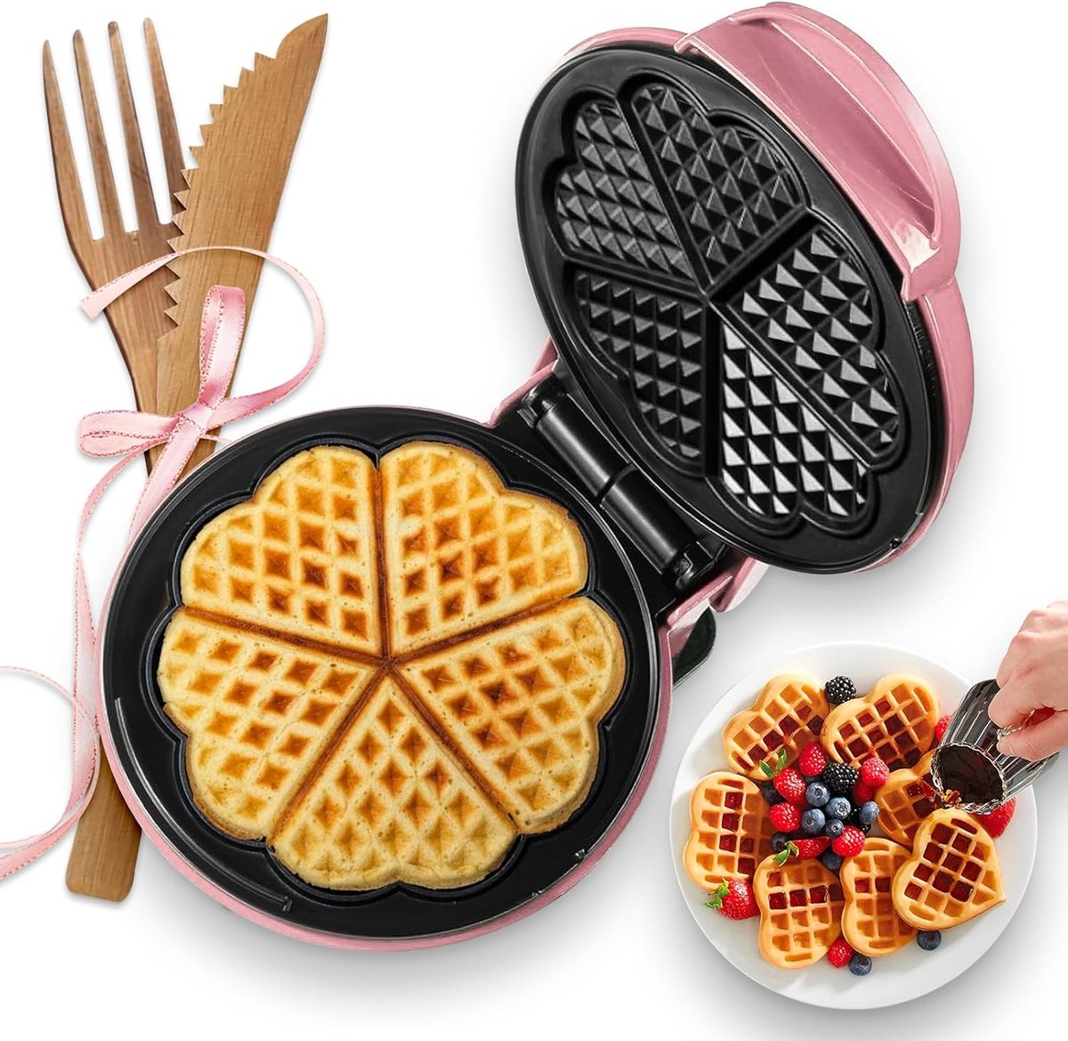 Wafelijzer (hart), kleine wafelijzer, keto, mini-wafelijzer voor kinderen, familie en individuen, 17,8 cm, kookplaten met antiaanbaklaag met snelle en gelijkmatige verwarming