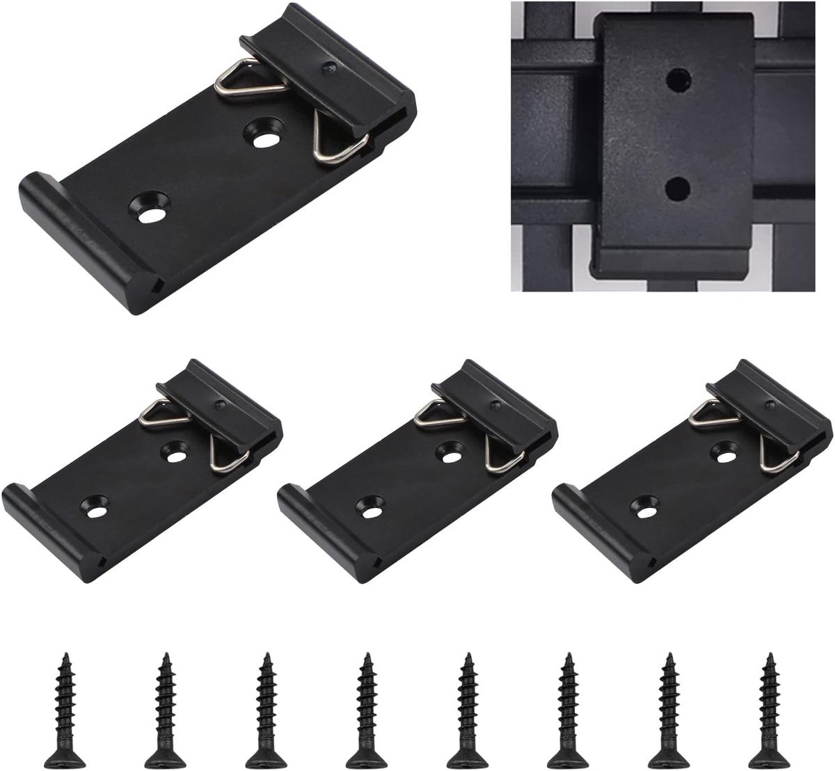Montageclip, 4 stuks 35 mm brede DIN-rail vaste klemmen aluminiumlegering solid-state relaisclips met 8 stuks bevestigingsschroeven (zwart)