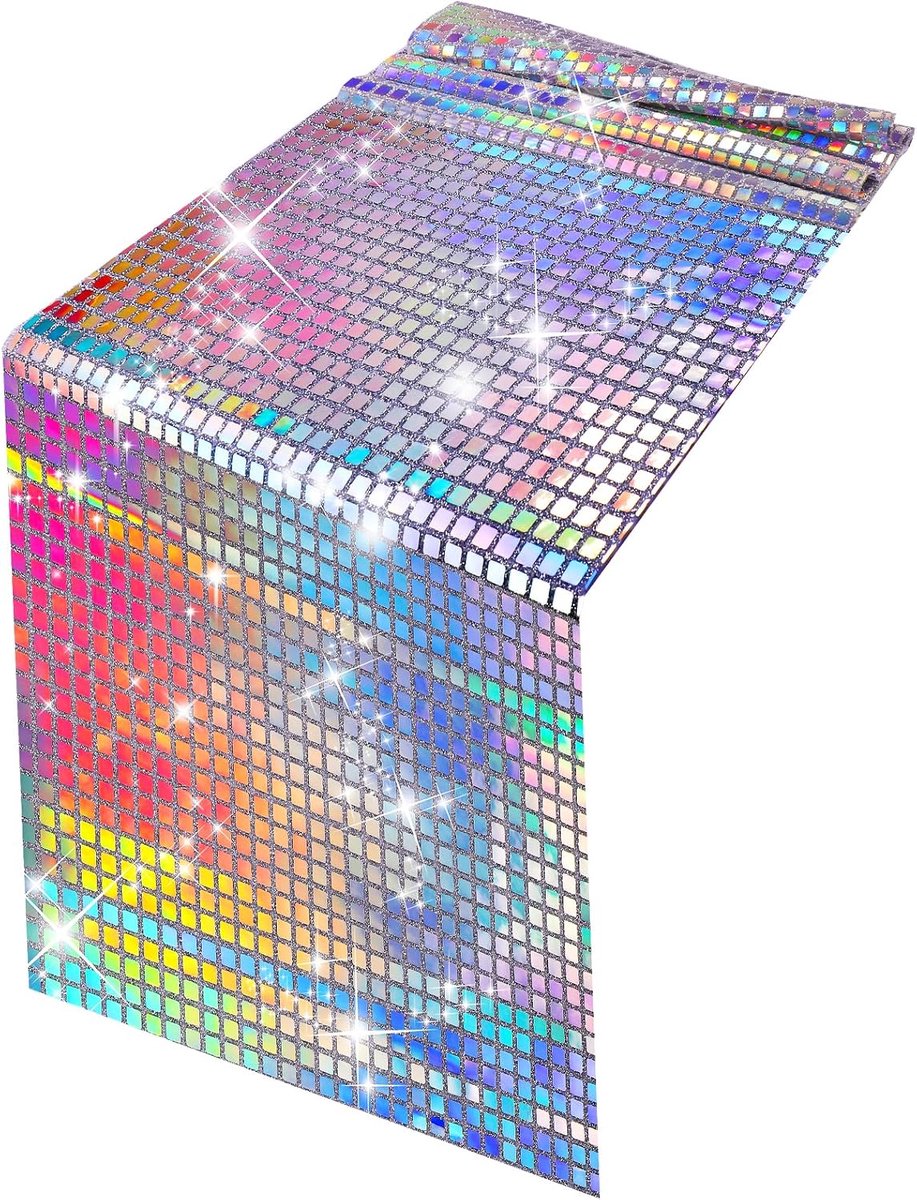 Tafelloper, 275 x 30 cm, zilver, glitter tafelloper voor jaren 70, 80, discofeest, glanzend zilver, decoratief voor verjaardag, bruiloft en feest (kleurrijk)