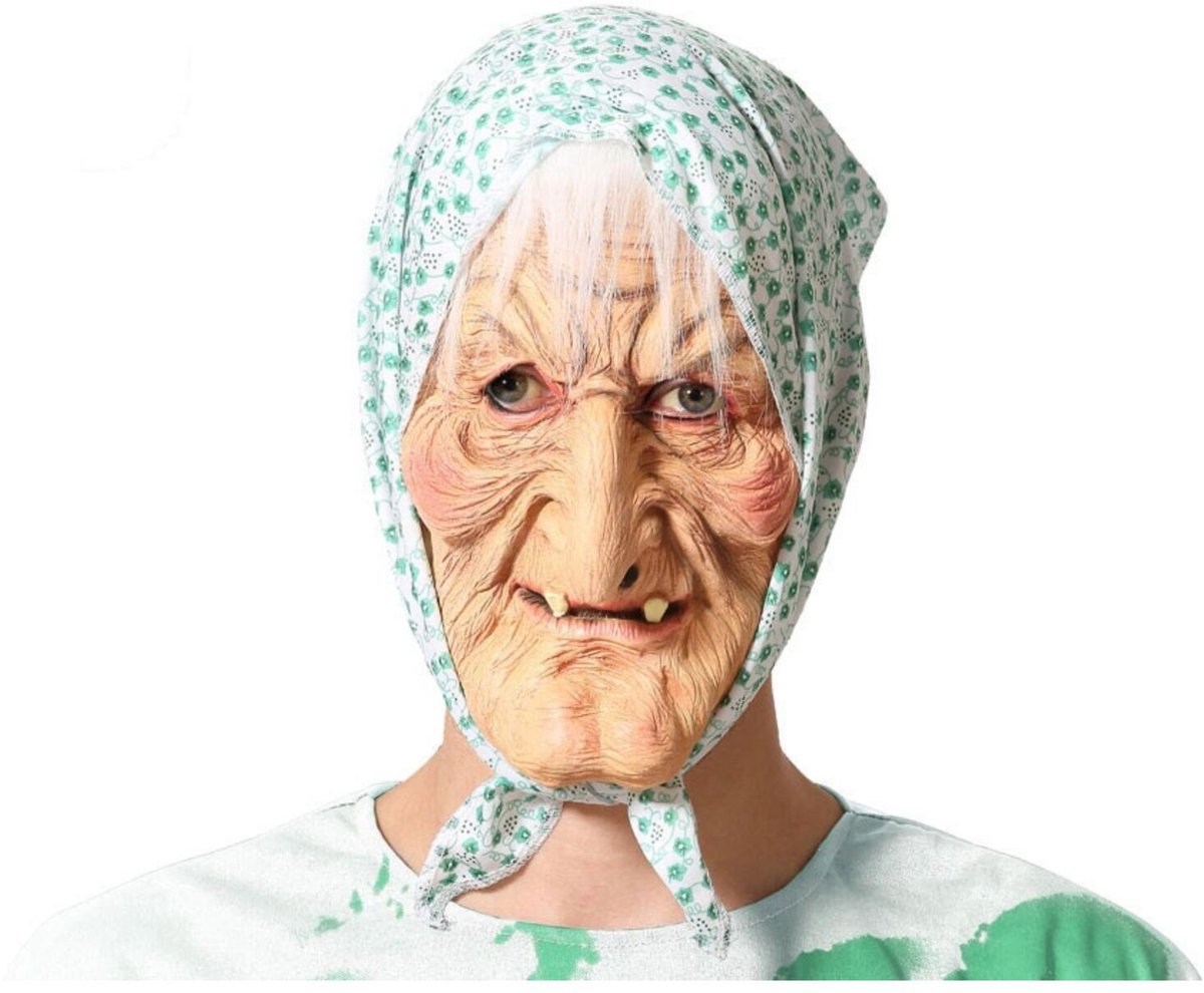 Atosa Carnaval verkleedmasker Heks - Oude vrouw - Latex - gezicht masker - volwassenen - Sara - tuinpop