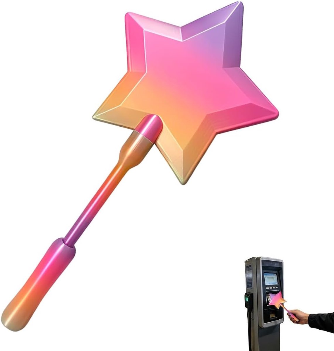 1 stuk 3D-bedrukte toverstaf ec-kaart, grapartikel met staven, toverstaf voor creditcard, ster creditcard muur om te betalen voor raves, grappen en contactloze betalingen (A)