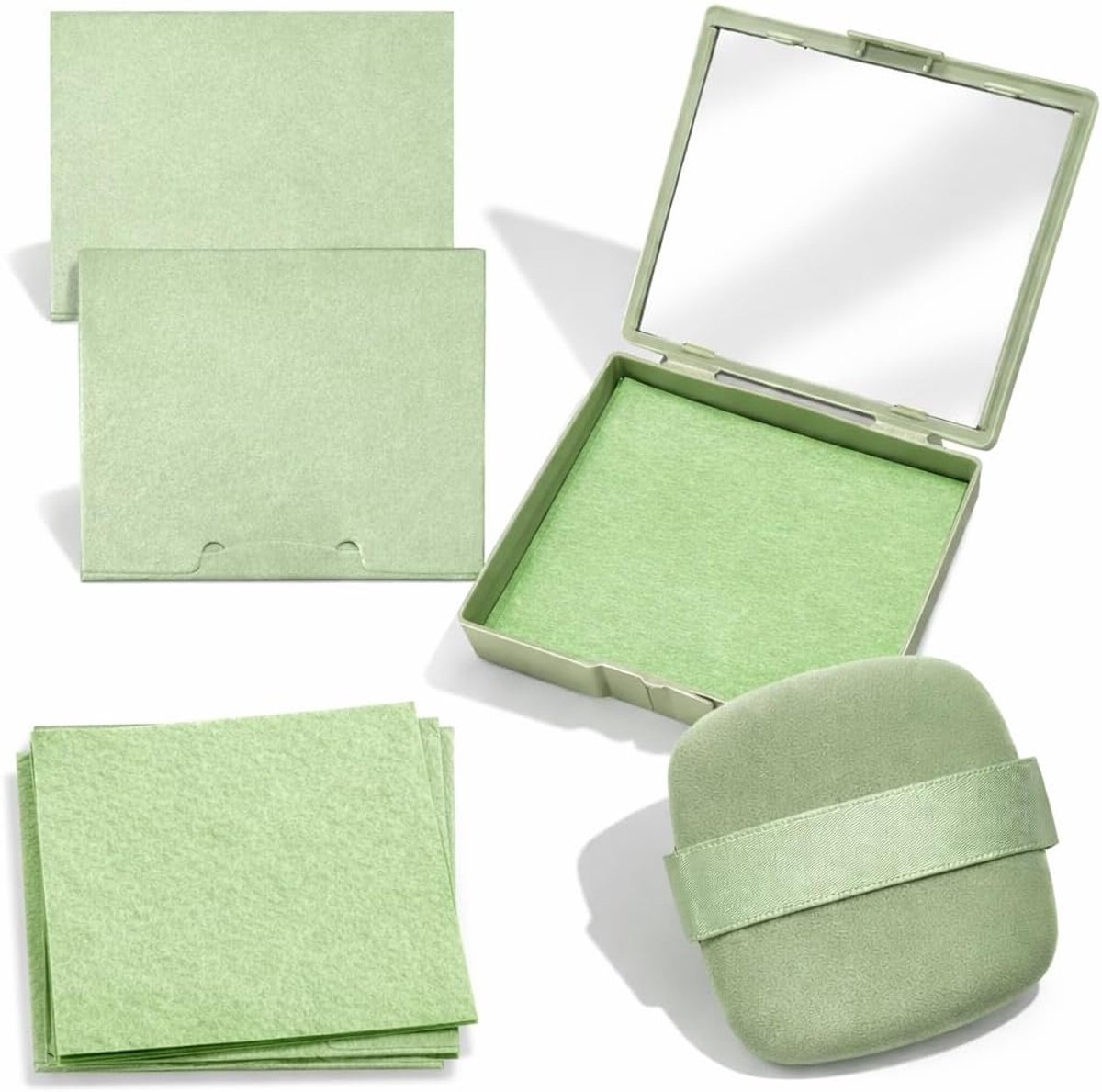 300 stuks olieverwijderende gezichtsdoekjes met spiegel en sponsje. Handige olieabsorberende doekjes voor de vette huid, ideaal voor make-up en het absorberen van overtollig vet.
