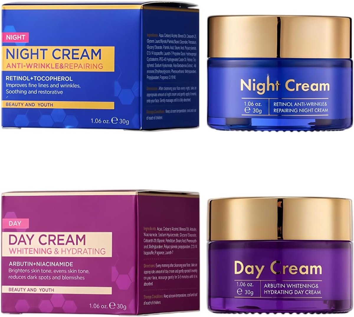 Verstevigende Dagcrème Plus Nachtcrème, Intensieve Hydratatie, Versterkende Anti-Rimpel Werking, Verstevigende Verzorging Voor Elastische Huid, Voor Gezicht En Hals