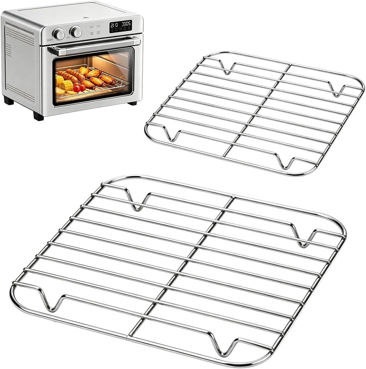 304 roestvrij stalen grillrooster, set van 2 airfryer-accessoires (13 x 13
