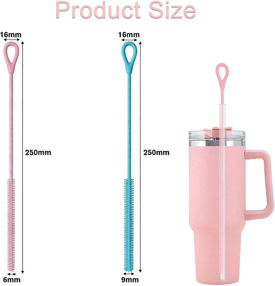 2 stuks siliconen rietjesborstels, buigbare, herbruikbare rietjesborstels, antislip handgreep, voor lange flessen met smalle hals, waterflessen, babyflessen, metalen glazen rietjes — afbeelding 2