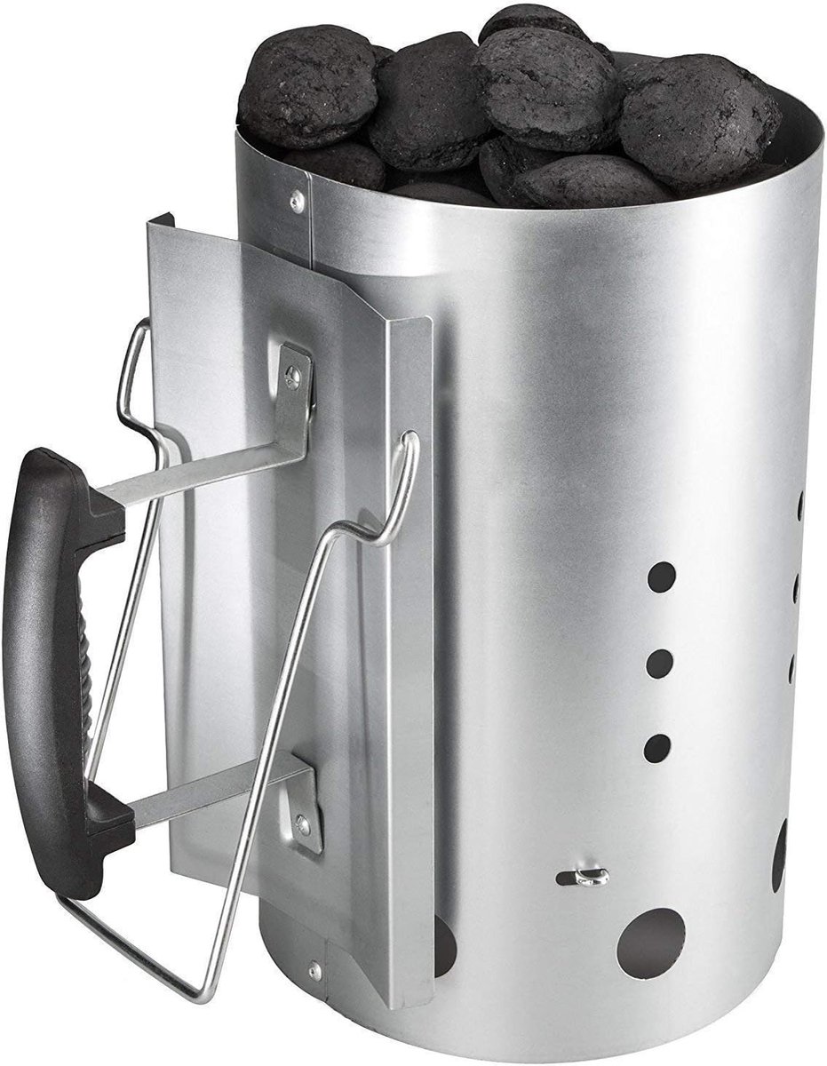 SnelShoppen - Charcoal Chimney Starter met Veiligheids Handvat, Snelstart Barbecue voor Camping & Grilling, H 30CM, D 19CM, Compact en Duurzaam, Roest