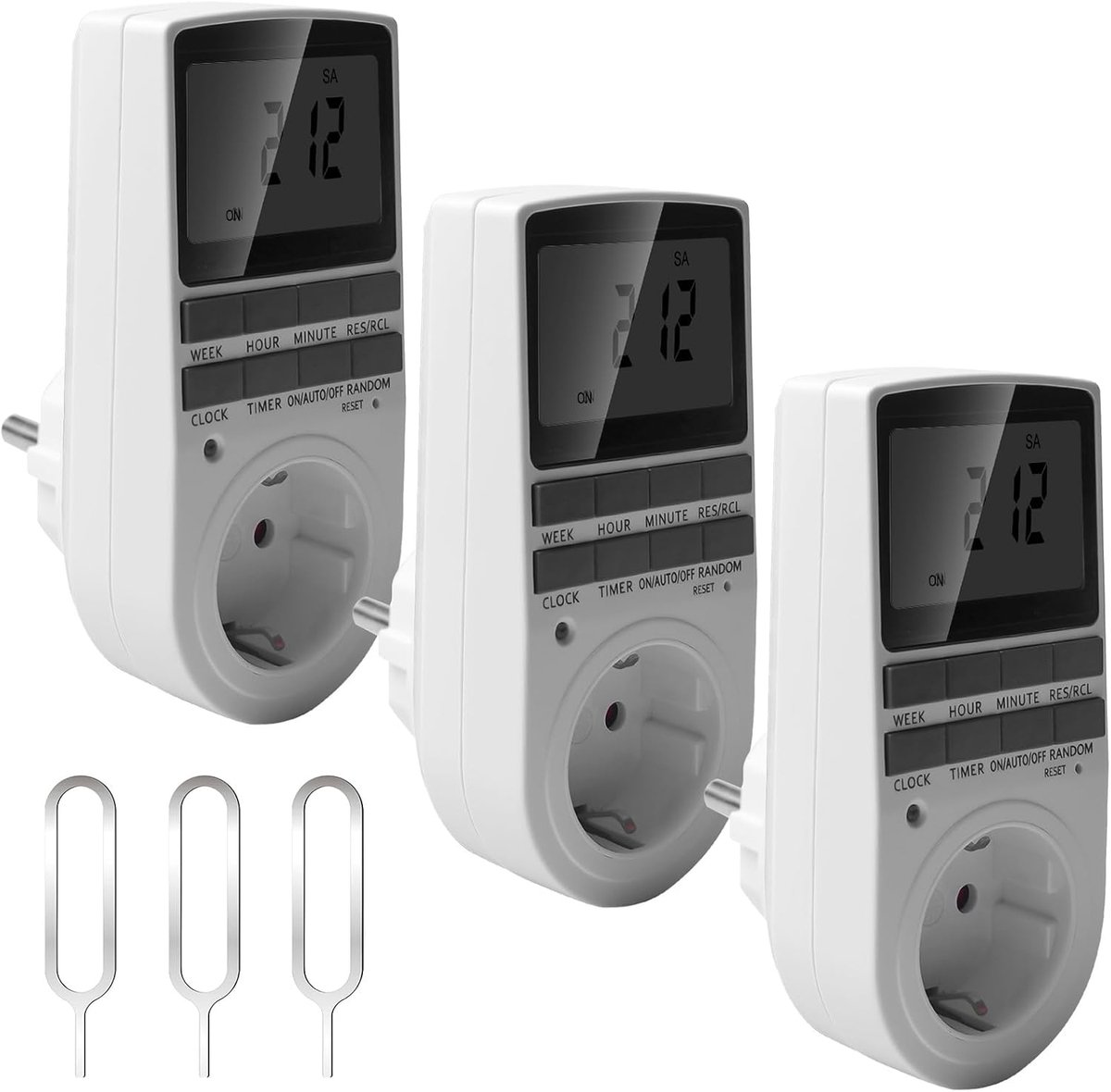 SnelShoppen - 3 Digitale Timer Stopcontacten - 3680W - 10 Programma's - Groot LCD-Display - Elektrische Tijdschakelaar voor Aquarium en Zwembadpomp