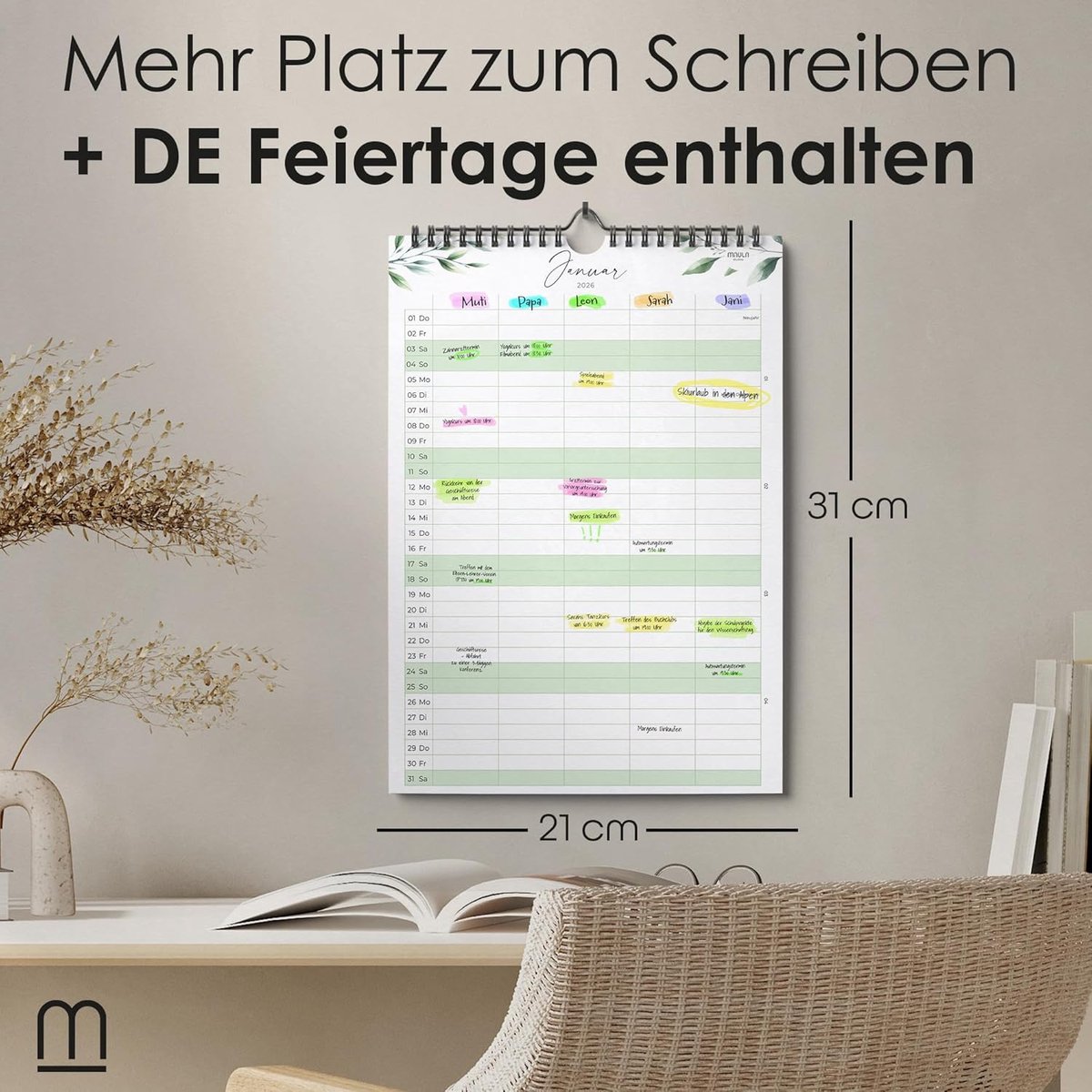 SnelShoppen - Familienplanner 2026 - Wandkalender voor Thuis, Kantoor & Gezin - Jaarplanner met Ruimte voor Notities - Ideaal voor Organisatie - Tot e