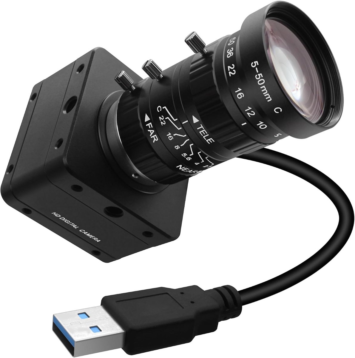 SnelShoppen - 20MP USB 3.0 Webcam met Ultra HD 5K Resolutie, Handmatige Focus, 10x Optische Zoom en 5-50 mm CS-Mount Lens voor Computer en Laptop