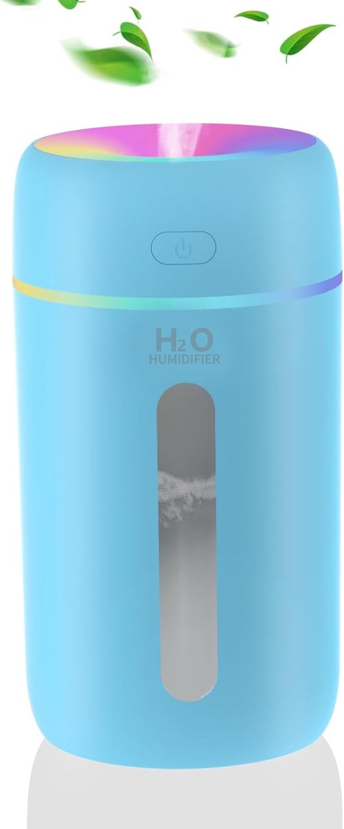 SnelShoppen - Mini Luchtreiniger en Verdamper voor Slaapkamer, Kinderkamer, Planten, 250ml Capaciteit, 7 Kleuren LED, Fluisterstil 28dB, Blauw
