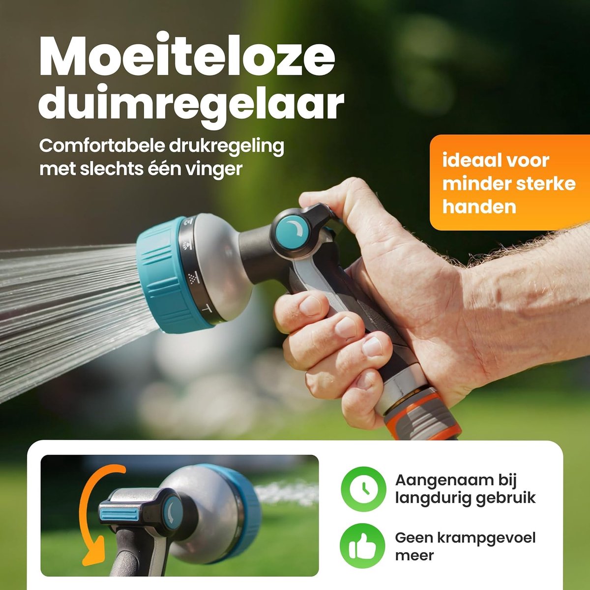 SnelShoppen - Plant Sprayer met Metalen Spraykop - 10 Spuitstanden - Tuinsproeier met Hoge Druk & Duimcontrole - Tuinslang Sprinkler met Messing Adapt
