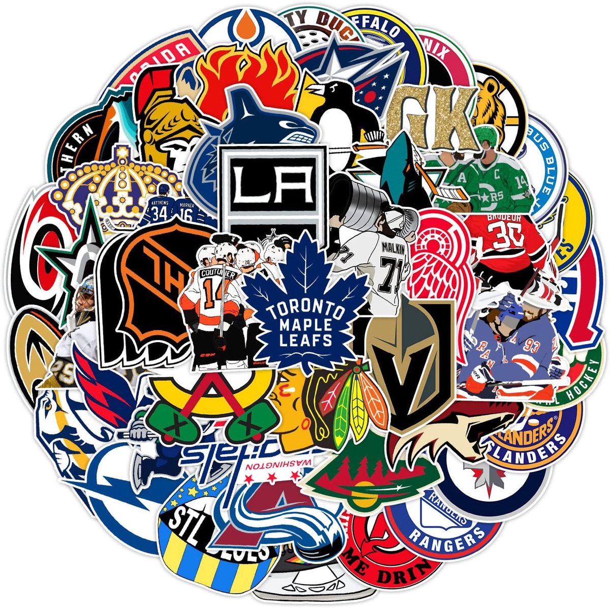 SnelShoppen - 50 Stuks Hockey Puck Stickers voor Waterflessen, Leuke Sportstickers voor Kinderen, Jongeren en Volwassenen, Waterdicht PVC, Perfecte Ca