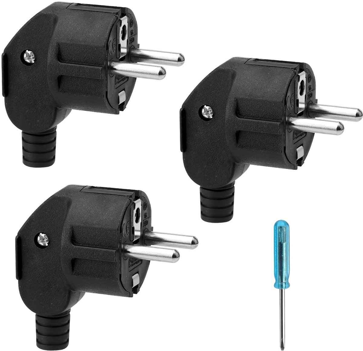 SnelShoppen - 3 stuks Schuko-stekkers 250V 16A hoekstekkers met knikbescherming, vlamvertragend en breukvast, voor 8-10mm kabel, veilig voor thuis, ca