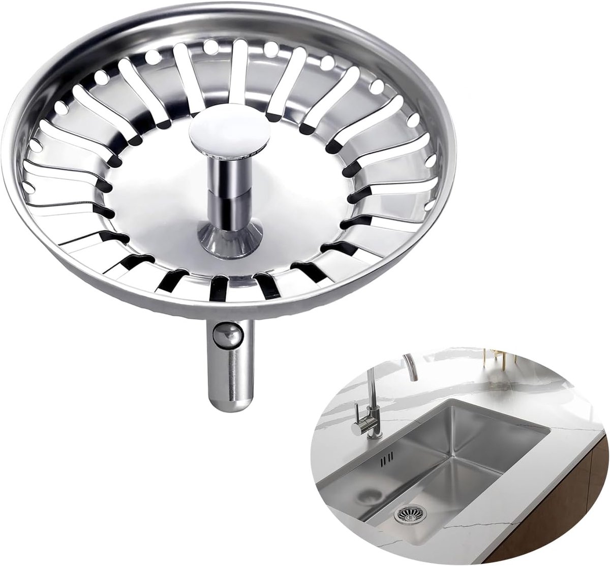SnelShoppen - Countertop Filter Drain Plug 84mm - Keuken Afvoerplug - RVS Afvoerfilter - Vaatwasser Strainer - Geschikt voor Bad en Keuken