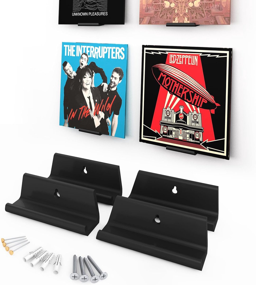SnelShoppen - Gramophone Records Wandbeugel (4 Stuks) LP Houder, Vinyl Rack, Display Plaat Houder voor 7/10"/12" + Gatefold - Makkelijk te Installeren