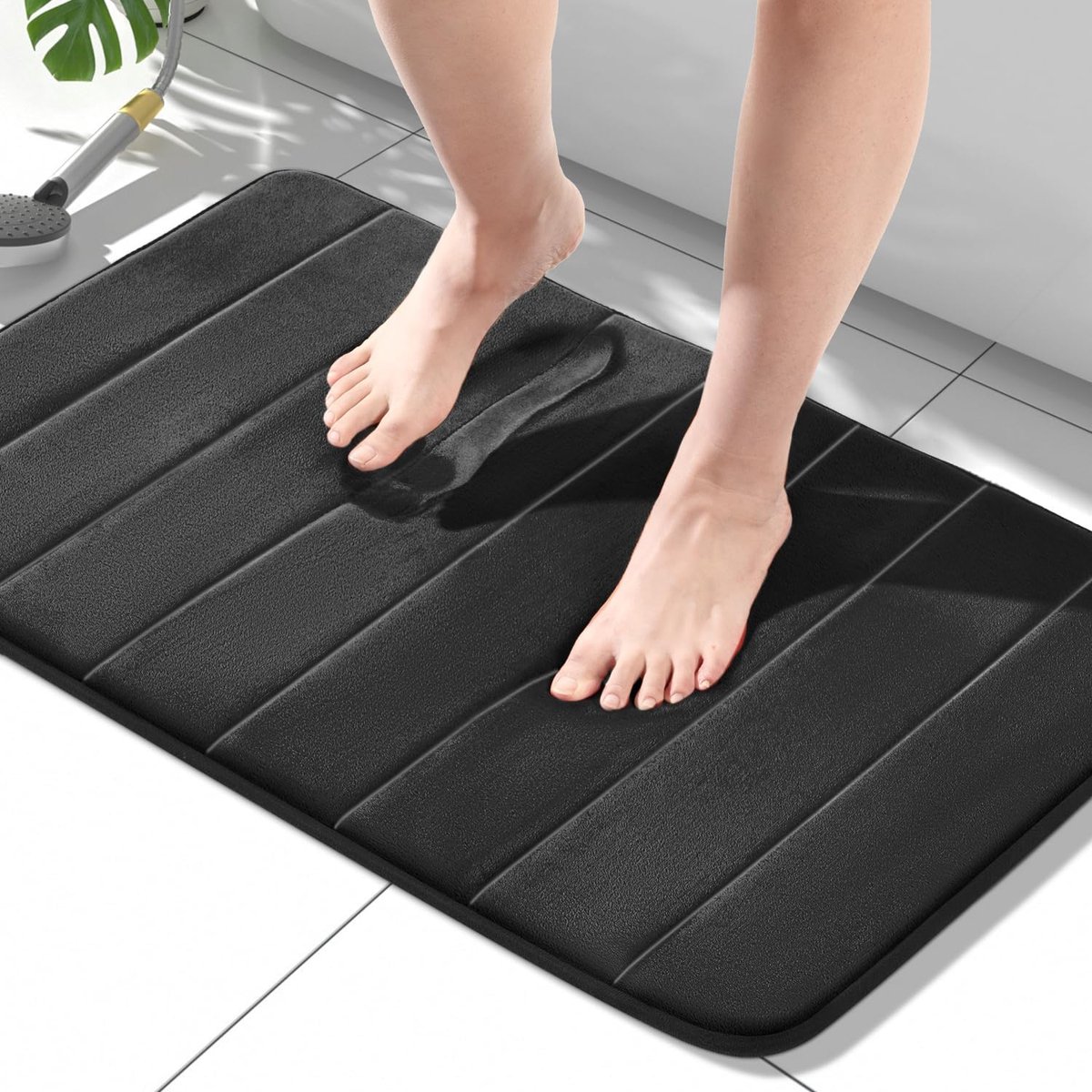 SnelShoppen - Memory Foam Badmat 50 x 80 cm, Zwart, Antislip, Absorberend, Wasbaar, Zacht, Sneldrogend Voor Badkamer