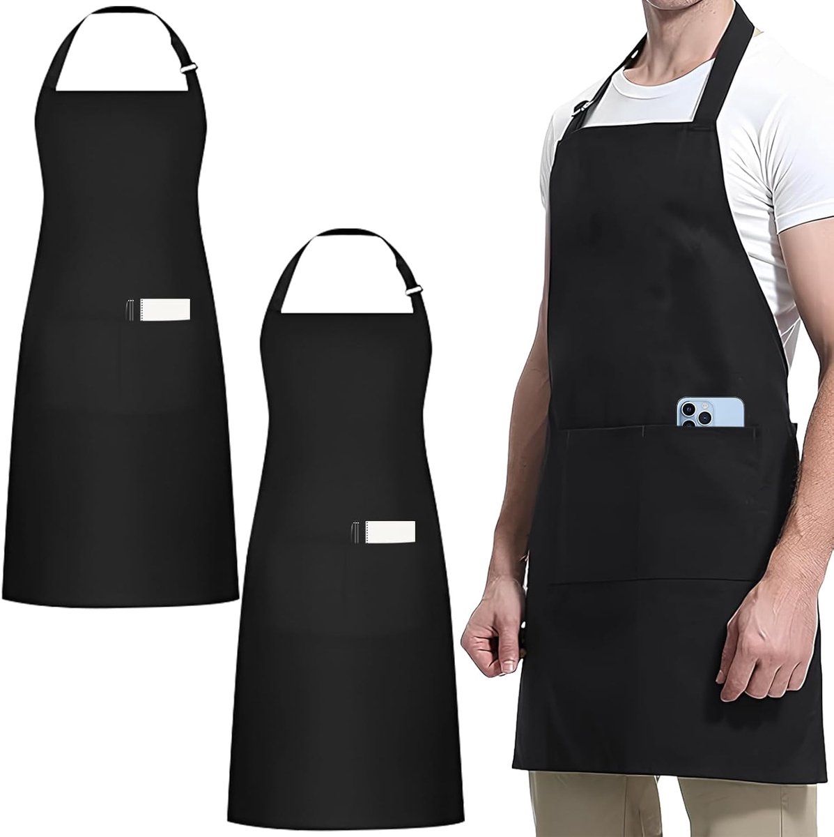 Keukenschort Set van 2 Zwart Verstelbaar - 3 Zakken - Waterdicht - Ideaal voor Koken - ShopVlot