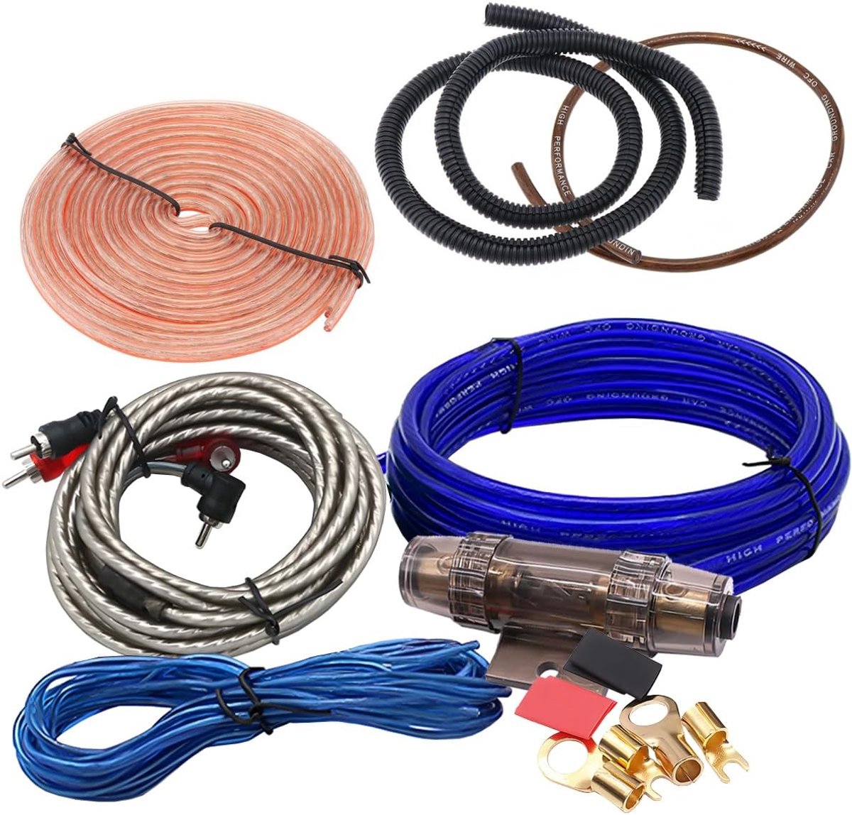 SnelShoppen - 6GA Kabelset Auto Versterker 6AWG Kabelset voor 2000W Versterker Installatie Subwoofer Stereo Connector RCA Speaker