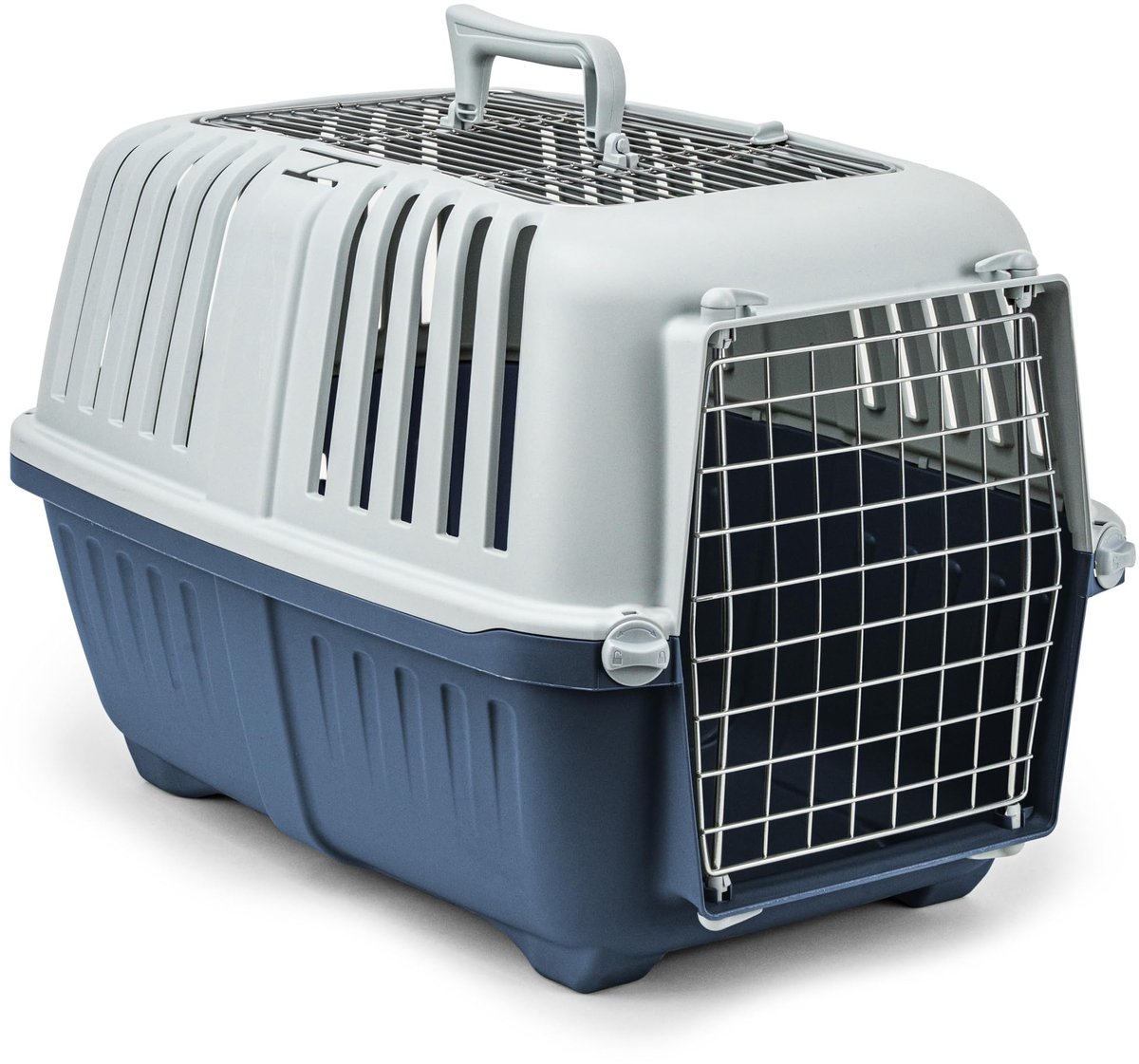 SnelShoppen - Transportbox voor Honden en Katten - Kunststof met Metalen Rooster, 58,5x35,5x40 cm, Blauw, Handig Sluitsysteem en Handvat, Geschikt voo
