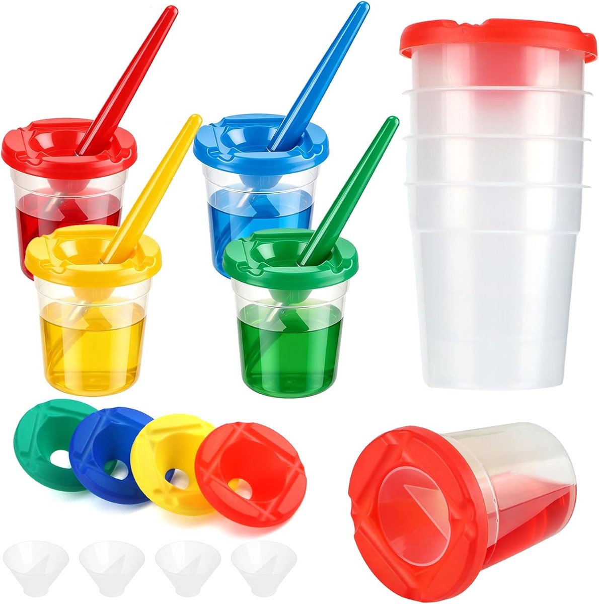 Kinderschilderkwasten 4 kleuren - met deksel - morsbestendig - houd verf vers tussen kunstsessies - ShopVlot