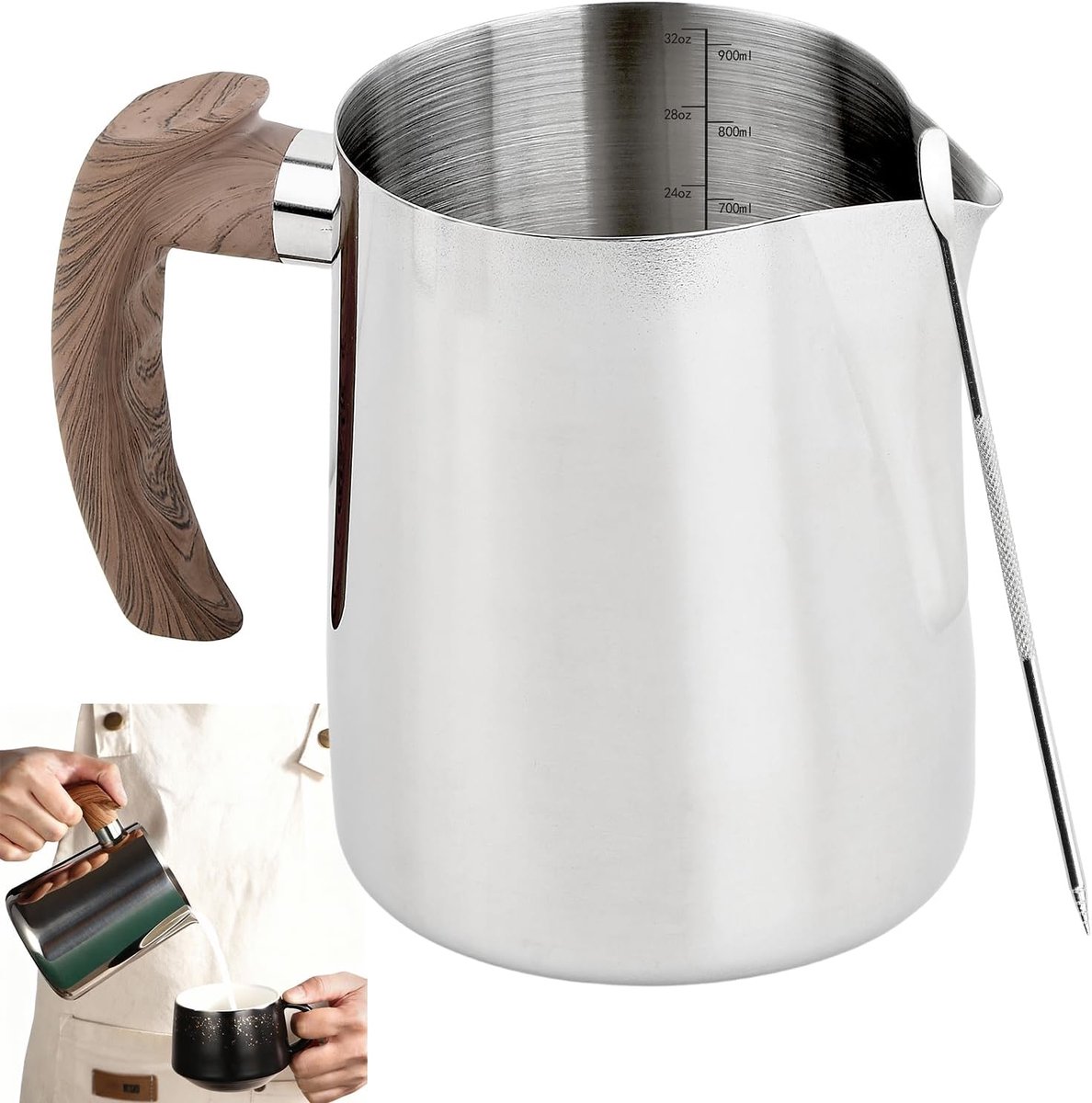 Maatbeker 1 Liter - RVS - BPA-vrij - Perfect voor Latte Art - ShopVlot