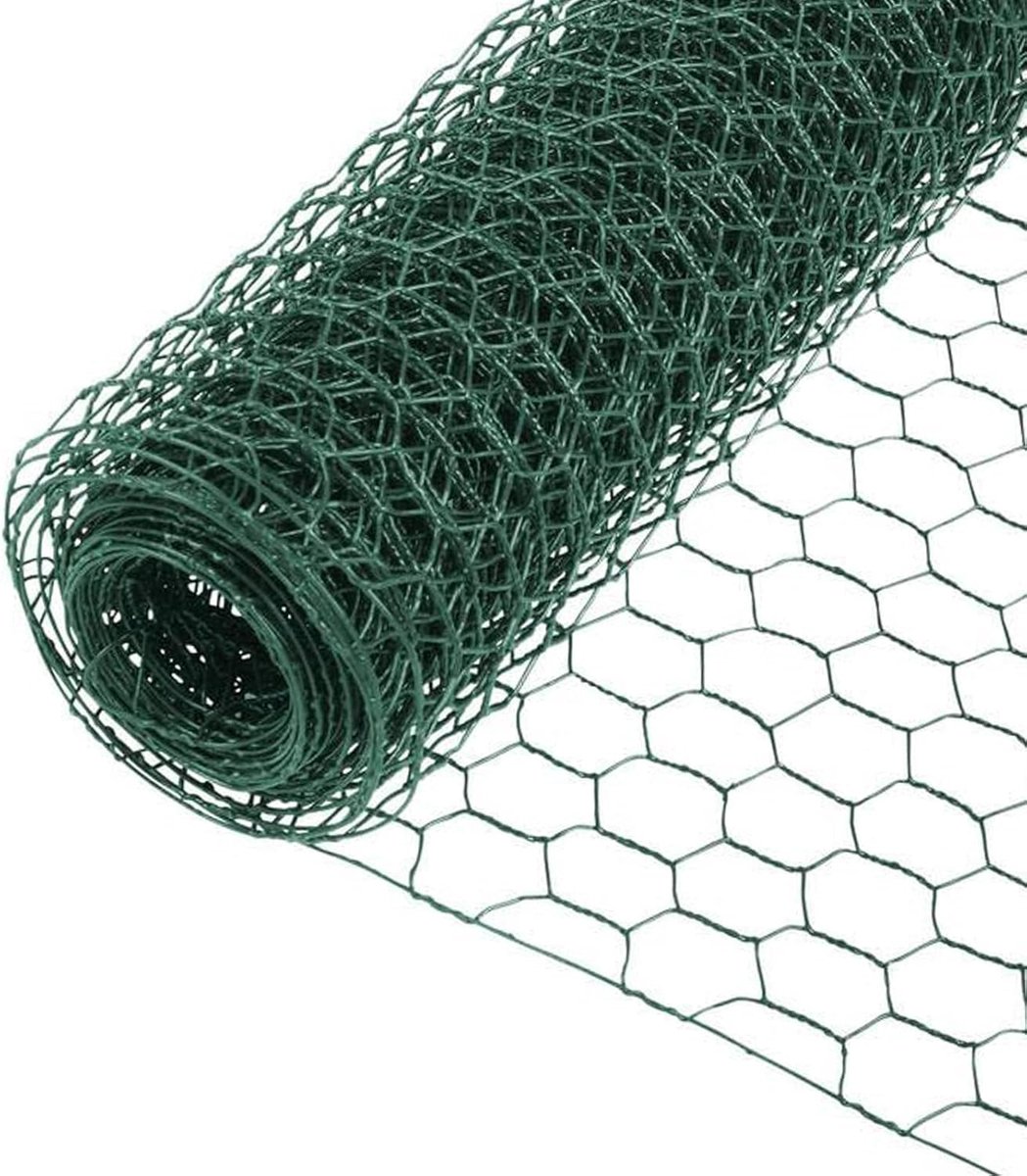 SnelShoppen - Wire Mesh Fence - Hexagonale Hekwerk, Kippengaas, Konijnen Gaas, PVC Coated Groen, 3m x 400mm, Inclusief 50 Kabelbinders en Handschoenen