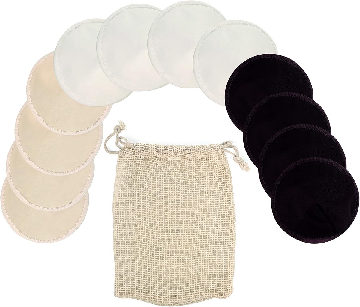 Zoogcompressen, wasbaar en herbruikbaar, set van 12 stuks, maat M, diameter 10 cm, cup A-C