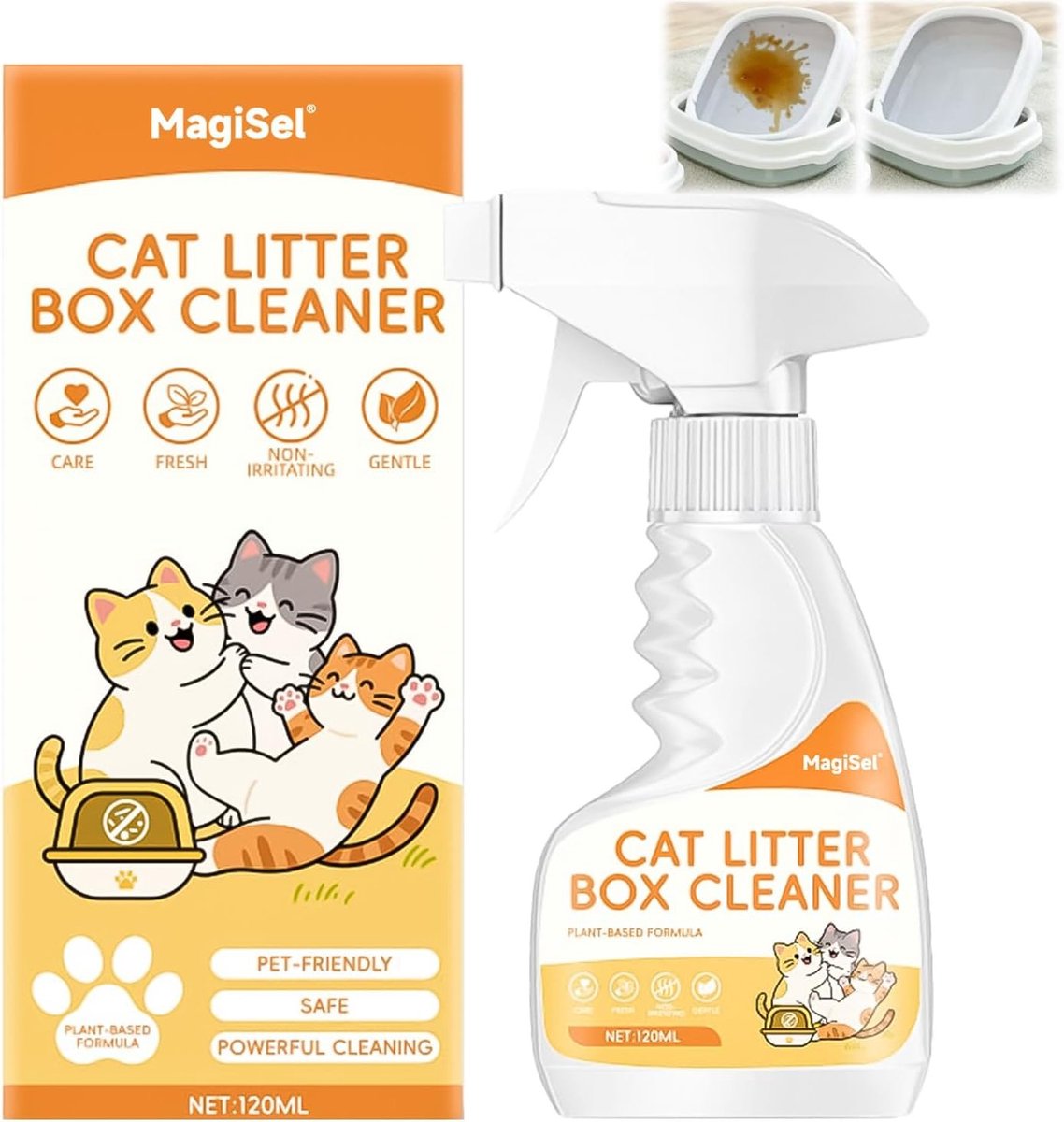 Vlekverwijderaar en geurverwijderaar voor kattentoilet, houdt kattenbak fris en hygiënisch, 120 ml