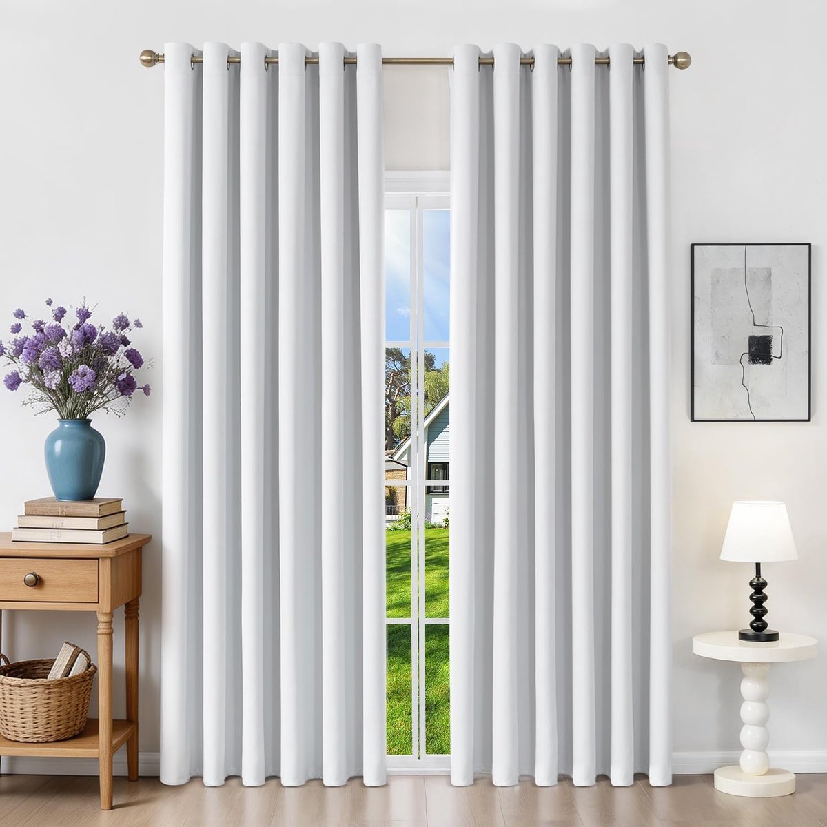 Verduisteringsgordijn, isolerend, tegen kou, 200 x 245 cm (b x h), 2 stuks, raam, ondoorzichtig, grijs/wit, met oogjes, anti-hitte, uv-bescherming, lawaai, voor binnen, decoratie