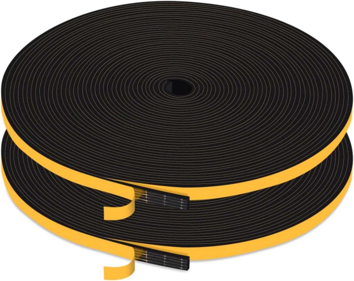 Zelfklevend, 6 mm (B) x 1,5 mm (D) x 20 m (L), schuimrubberen deurafdichting, raamafdichting voor smalle spleten en rails, stofdicht, tochtstopper en waterdicht, zwart