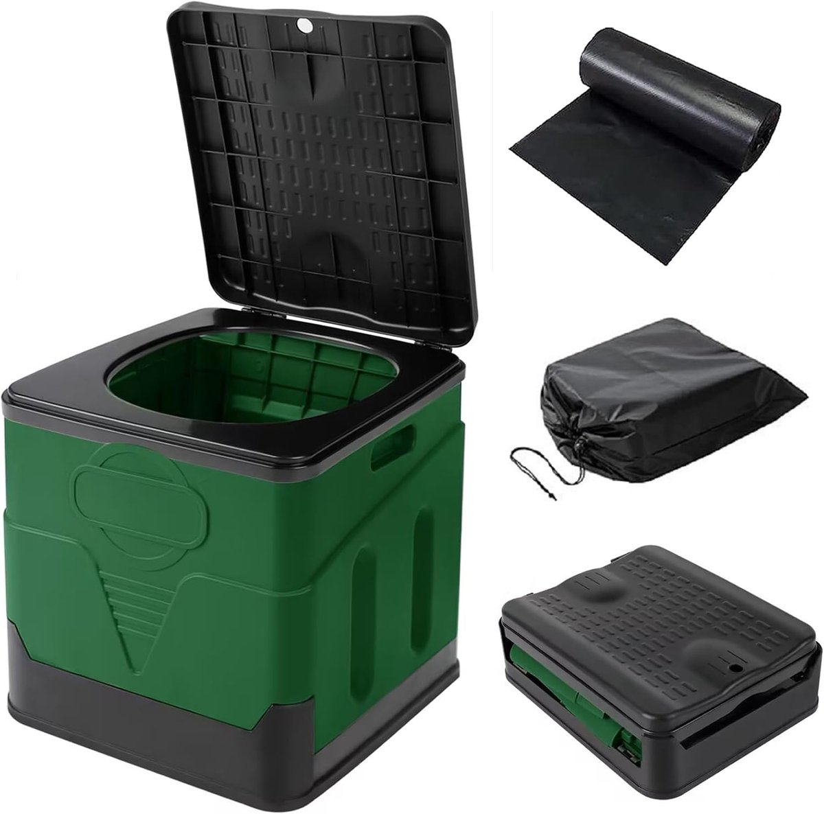 Toilet mobiel campingtoilet met deksel split buiten of binnen draagbaar (groen)
