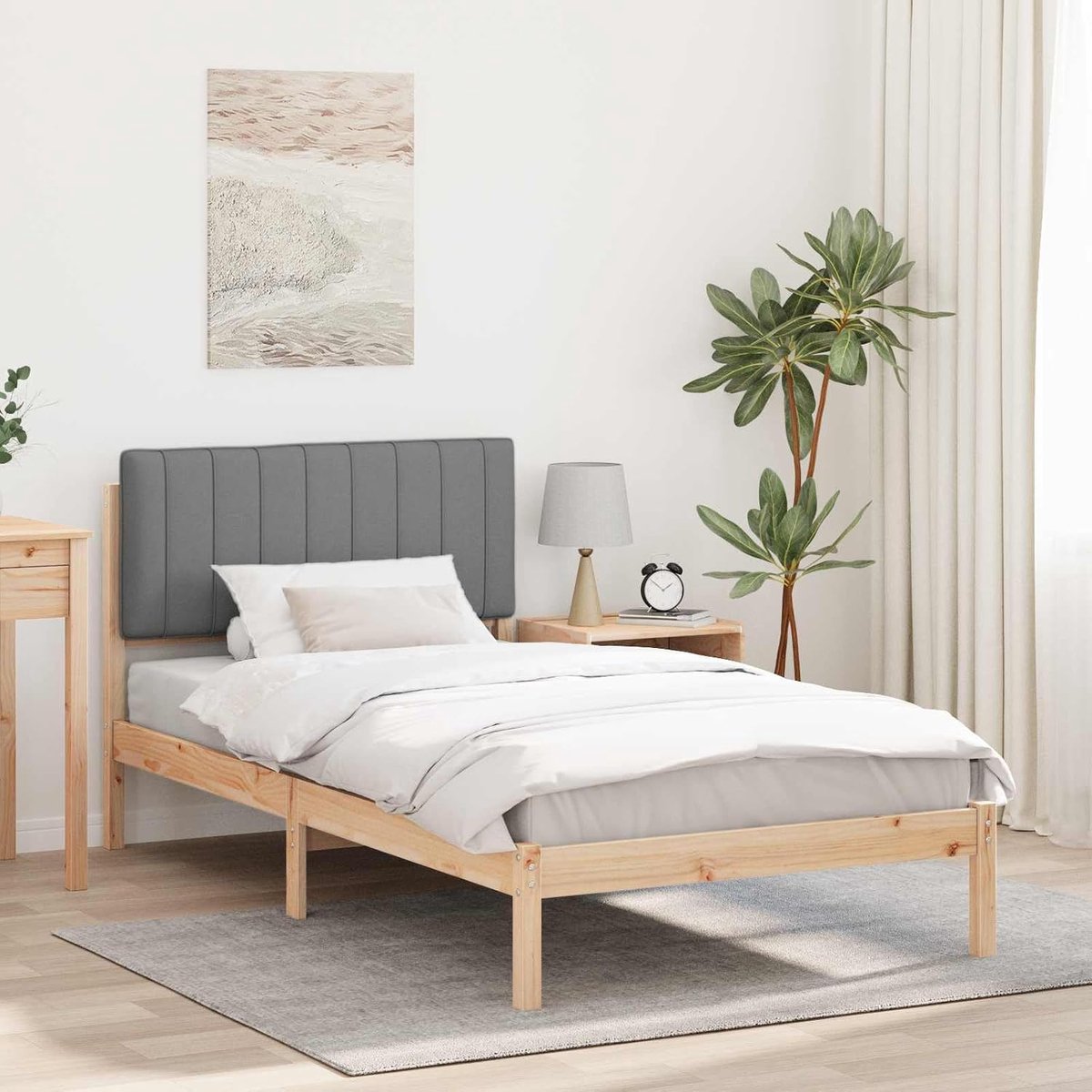 Grenen Gefoerd hoofdbord Modern 90x200 cm Naturel Lichtgrijs