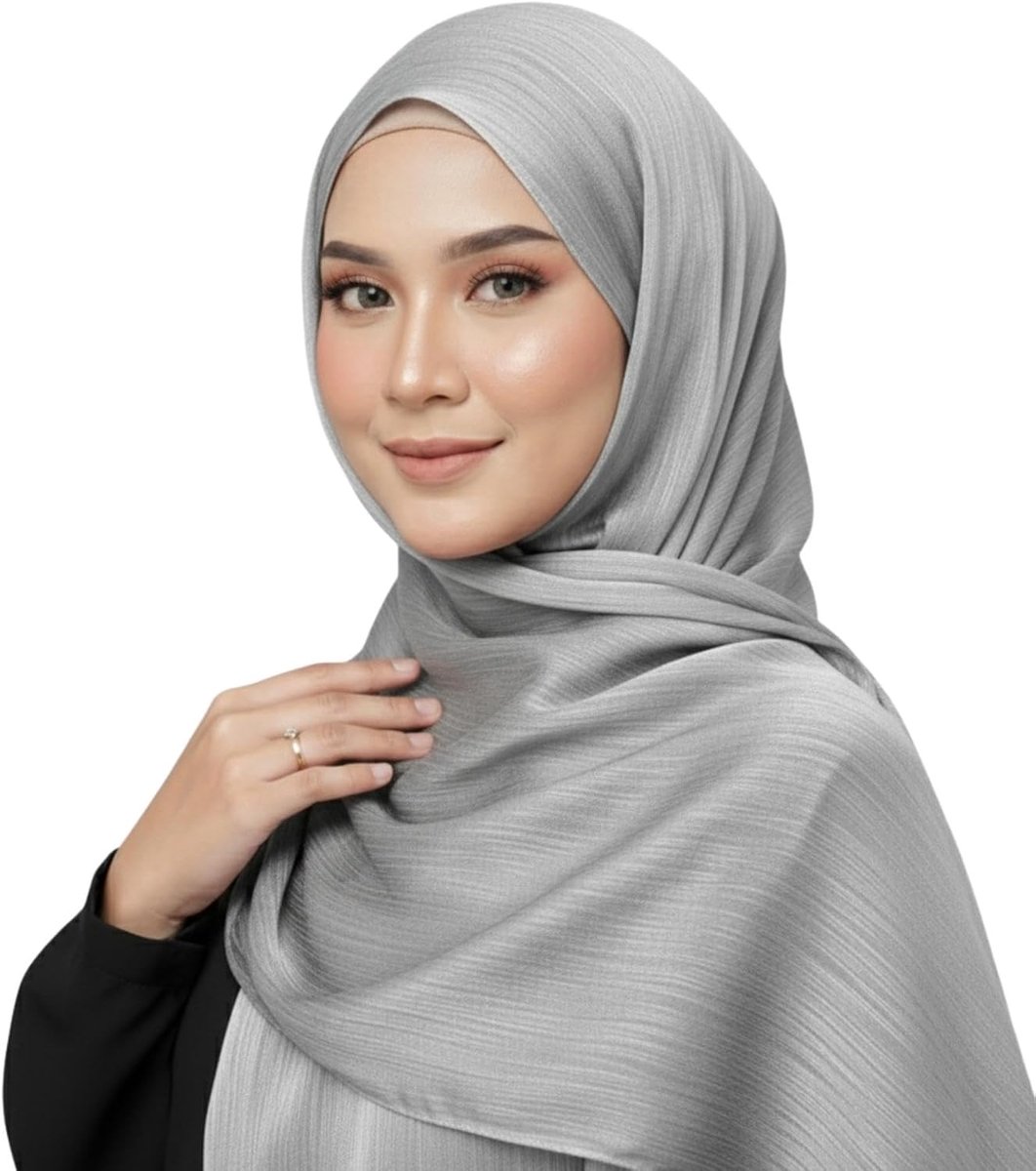 Zijden hijab voor dames, elegante gekreukte hijab wikkelsjaal, zachte ademende lange sjaal, lichtgewicht, glad, bescheiden hoofdbedekking