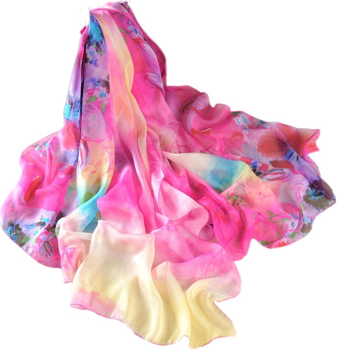 Oversized chiffon zijden sjaal bloemenprint