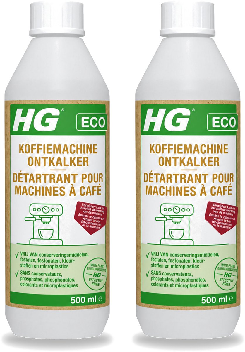 2 x HG ECO - Koffiemachine Ontkalker - Op Basis Van Citroenzuur - 6 Reinigingsbeurten - 500 ml - Voordeelverpakking - 2 stuks