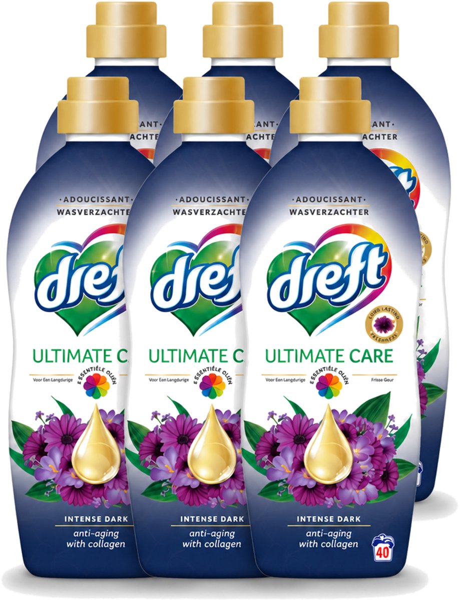 6 x Dreft – Wasverzachter – Ultimate Care Intense Dark – 40 Wasbeurten - Voordeelverpakking - 6 stuks