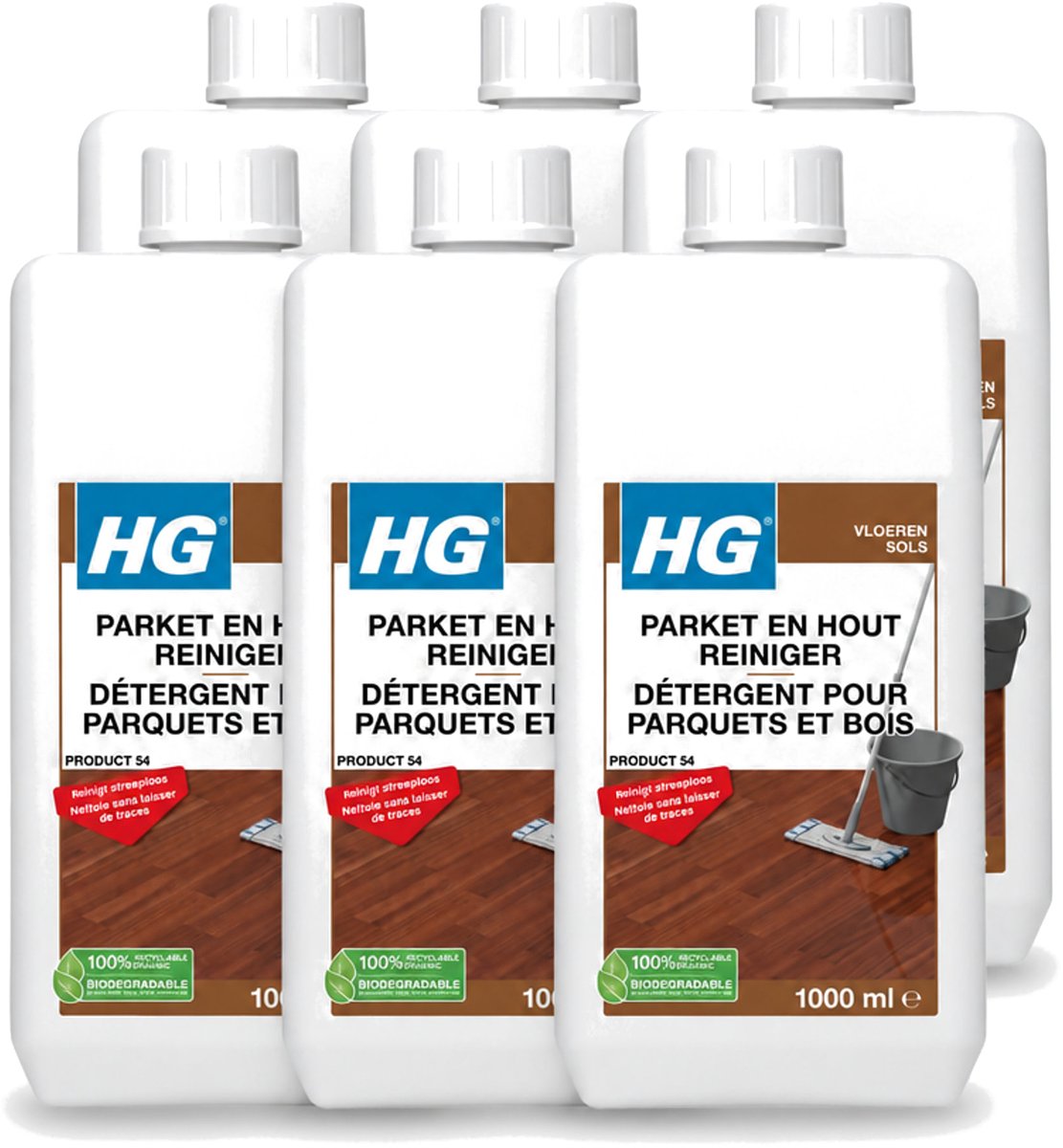 6 x HG - Parket- & Houtreiniger - Frisse Geur - Reinigt Streeploos - 1L - Voordeelverpakking - 6 stuks