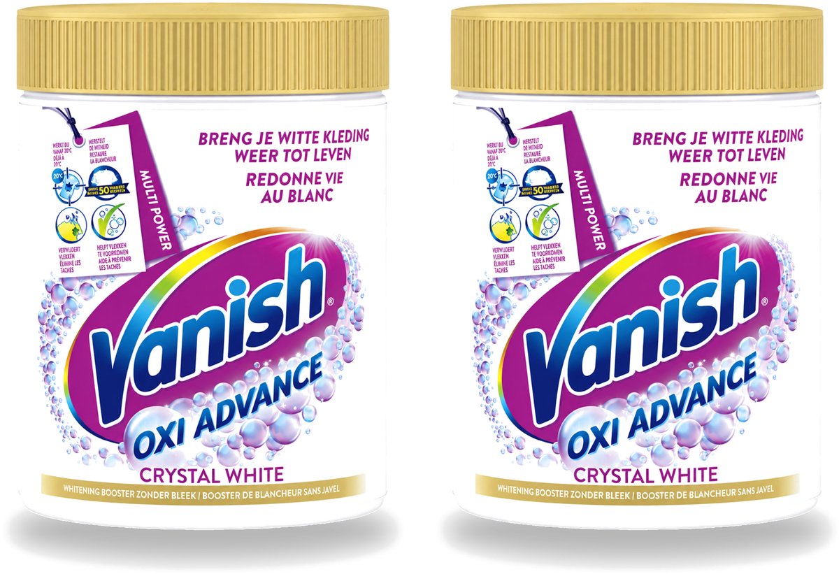 2 x Vanish Oxi Advance - Kristalwit - Vlekkenverwijderaar Poeder - Witte Was - 840 Gram - Voordeelverpakking - 2 stuks