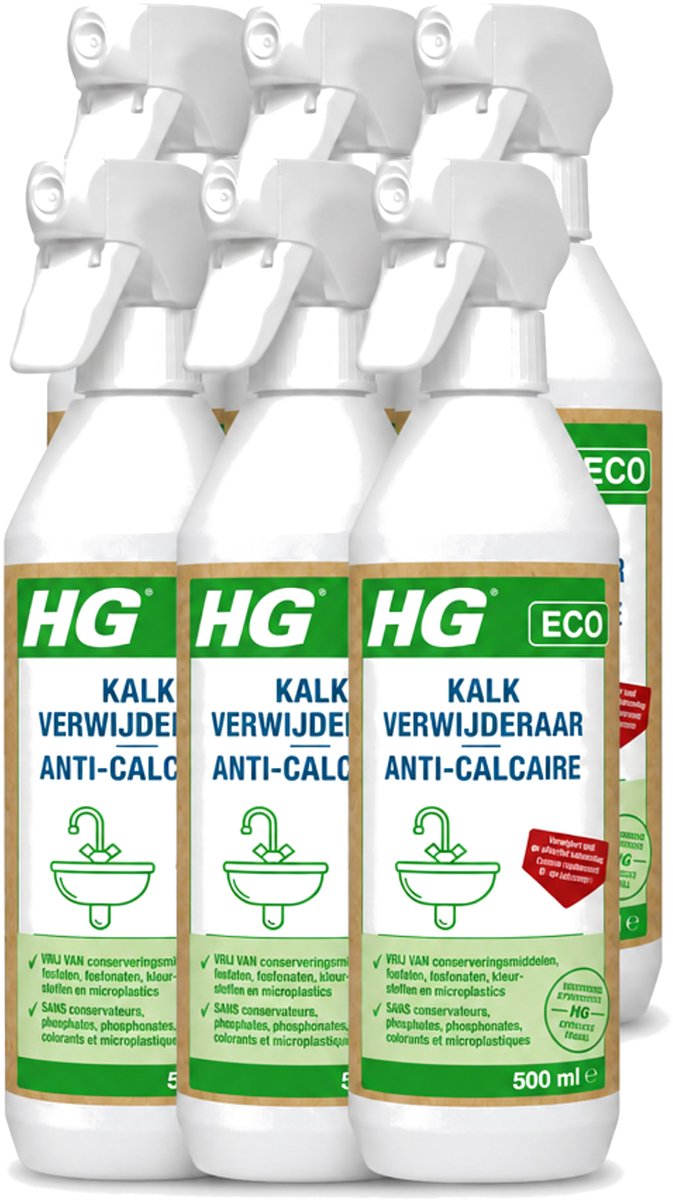 6 x HG ECO - Kalkverwijderaar - Snel & Effectief - Glanzend Resultaat - 500 ml - Voordeelverpakking - 6 stuks